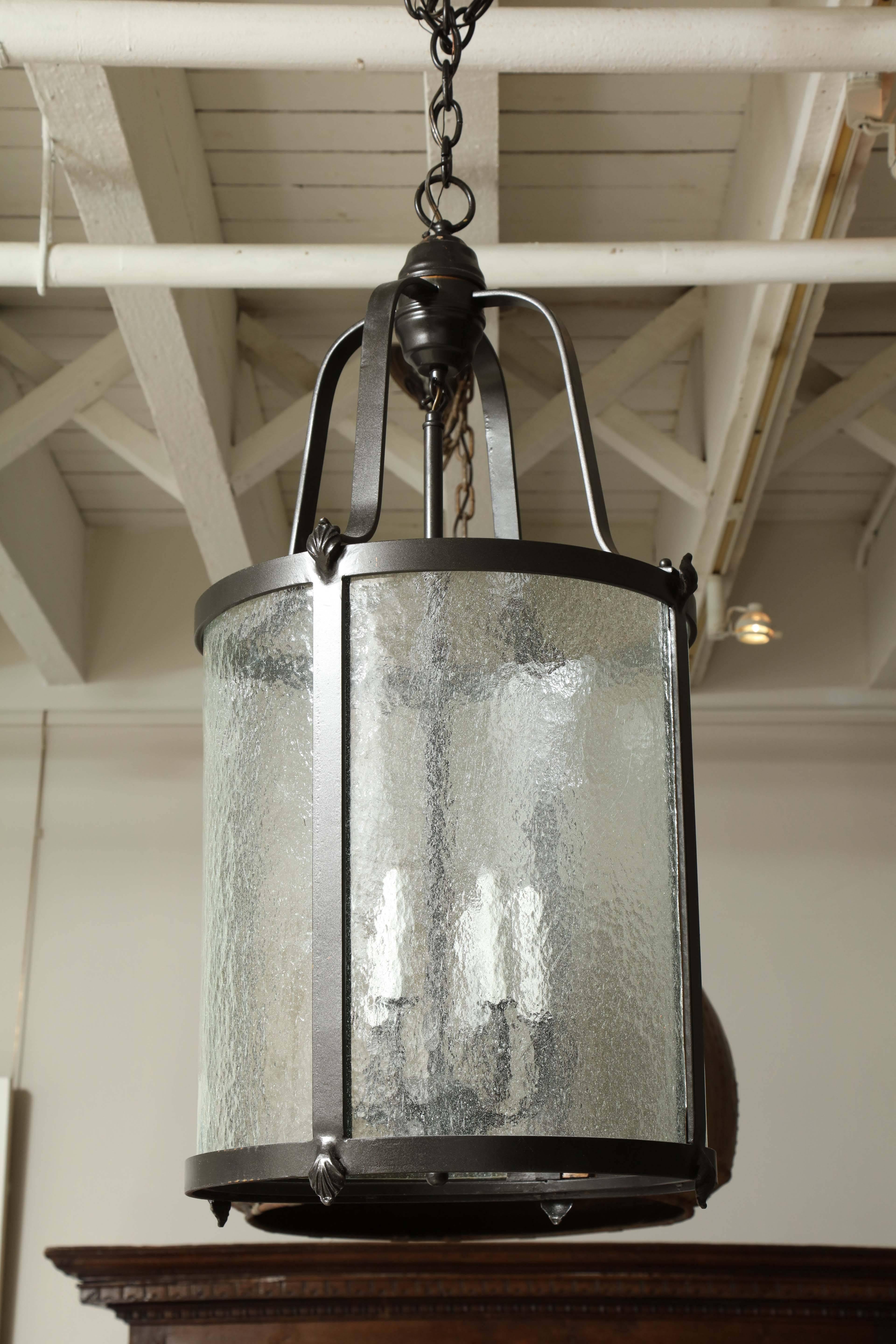 Mid-20th Century Oil-Rubbed Bronze and Glass Chandelier 4