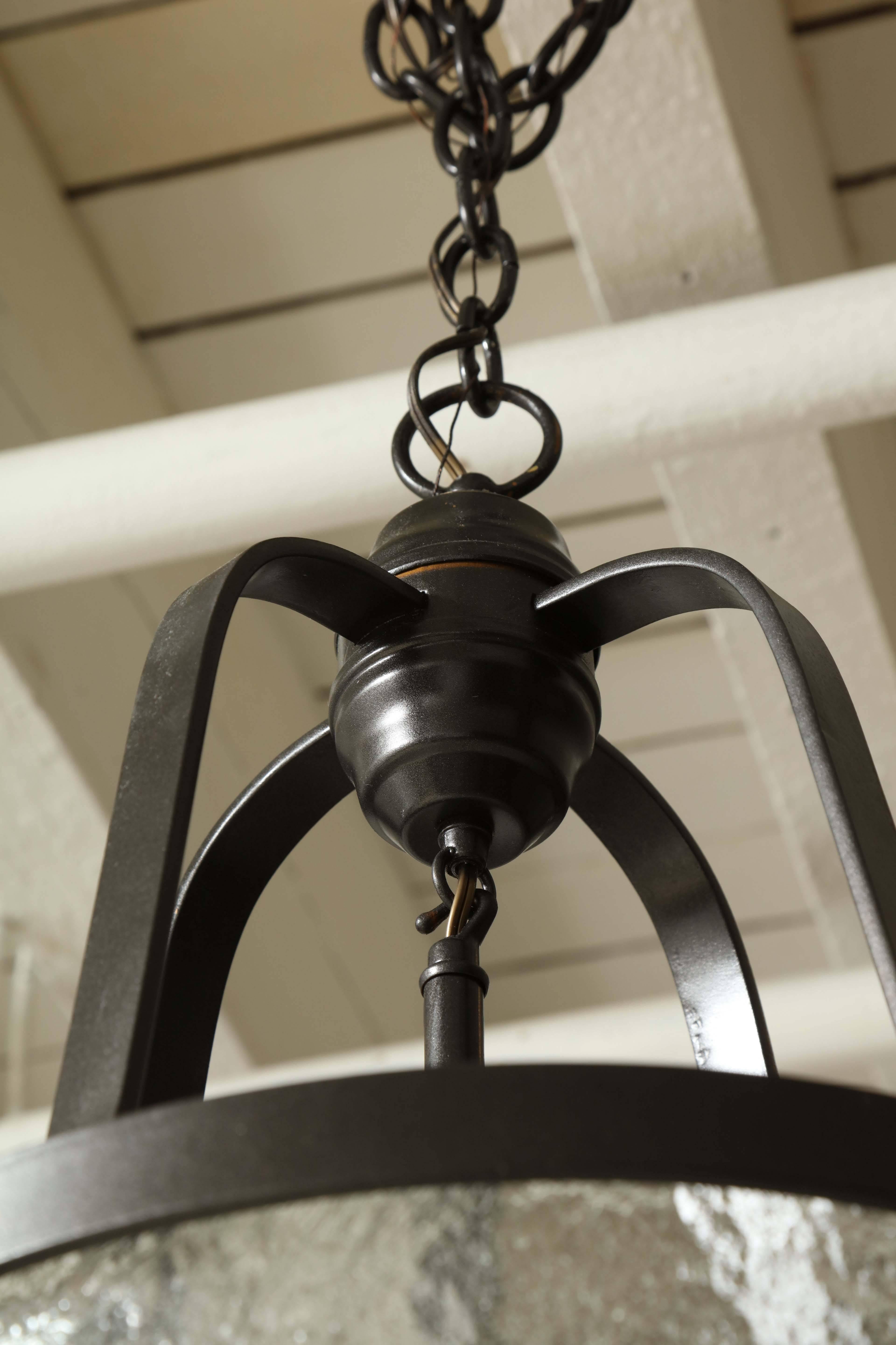 Mid-20th Century Oil-Rubbed Bronze and Glass Chandelier 6