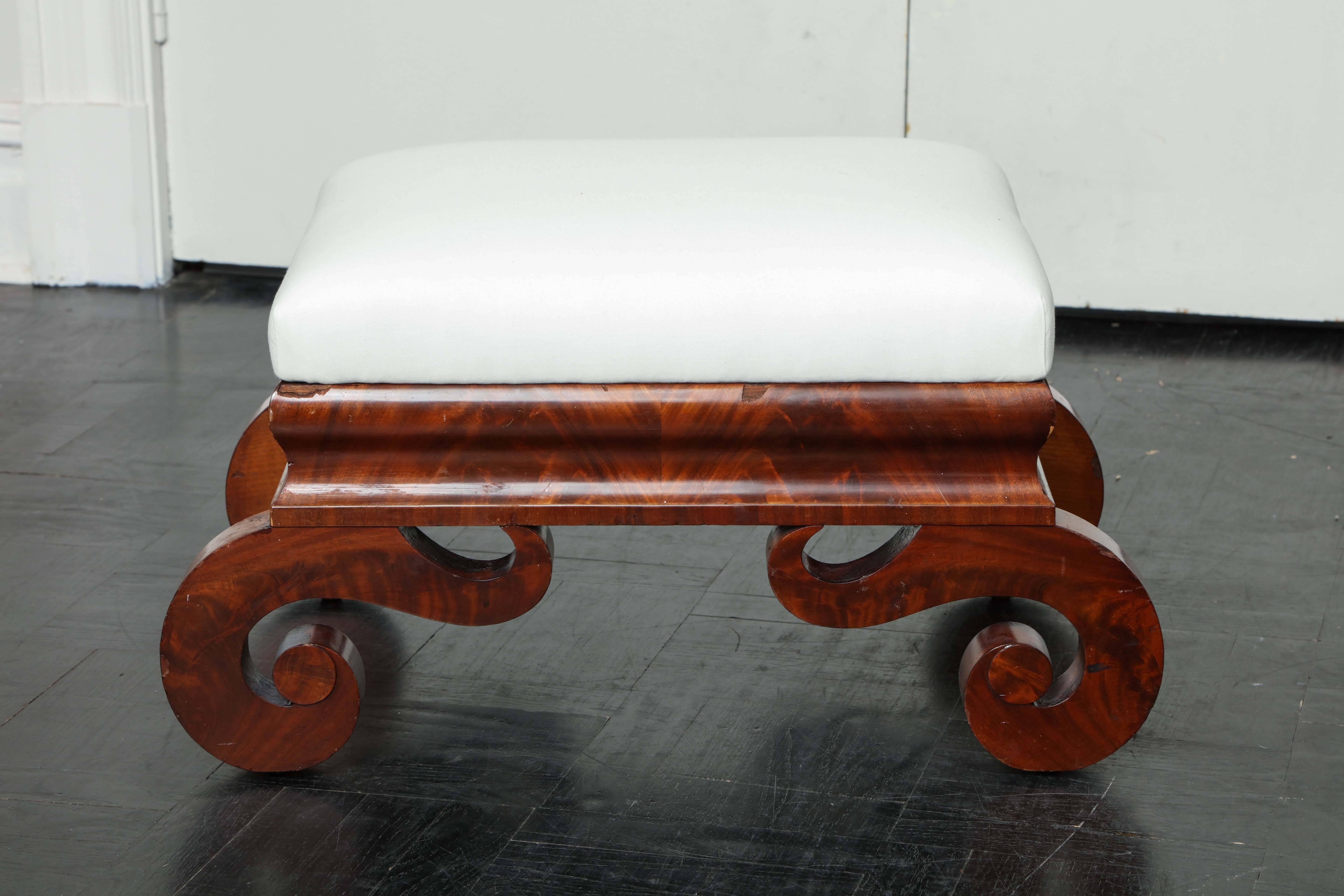 Fabric Late 19th Century Mahogany Bench, Inscrolled Legs For Sale