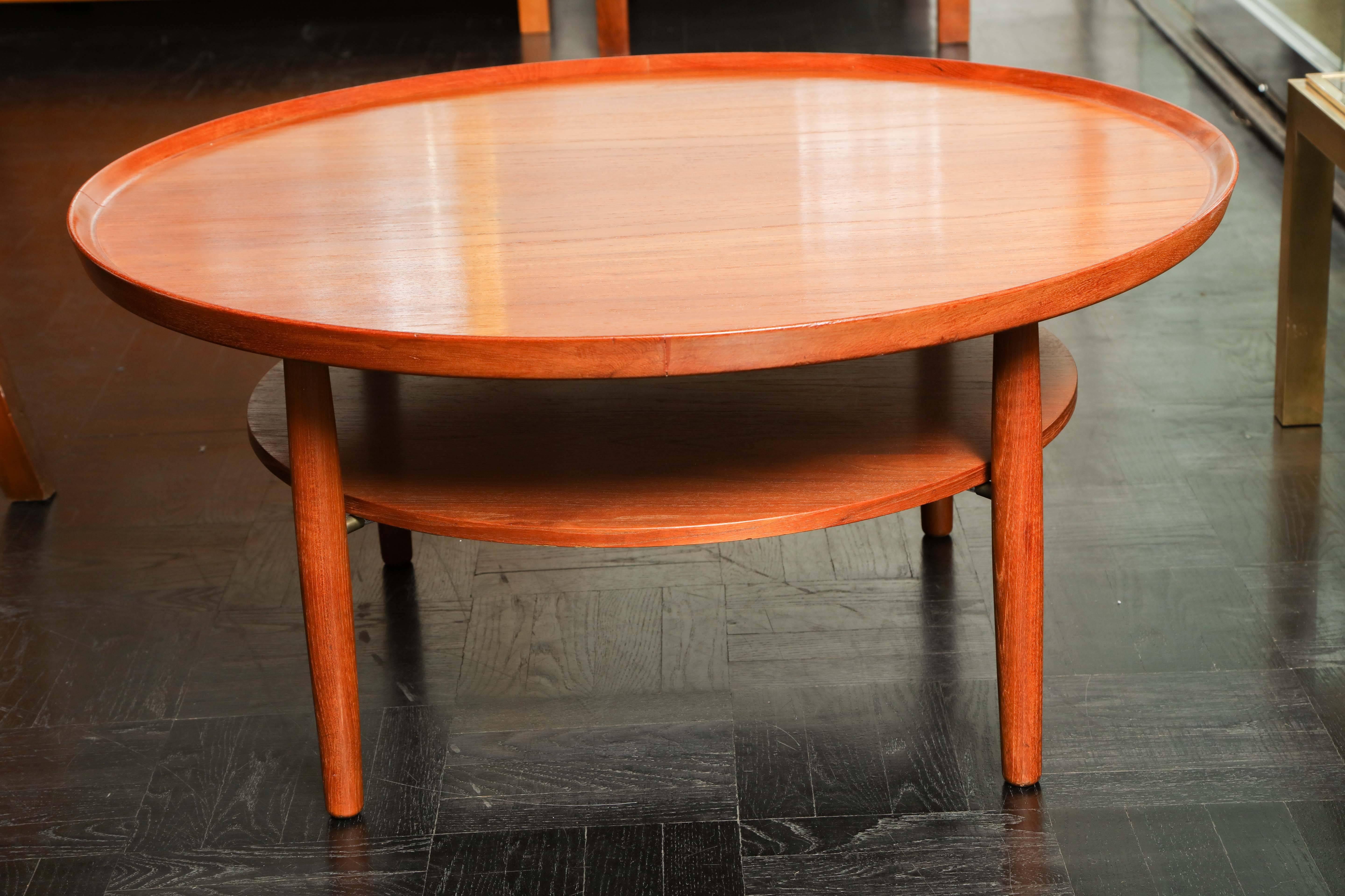 Wood Mid-Century Circular Teak Two-Tier Cocktail Table