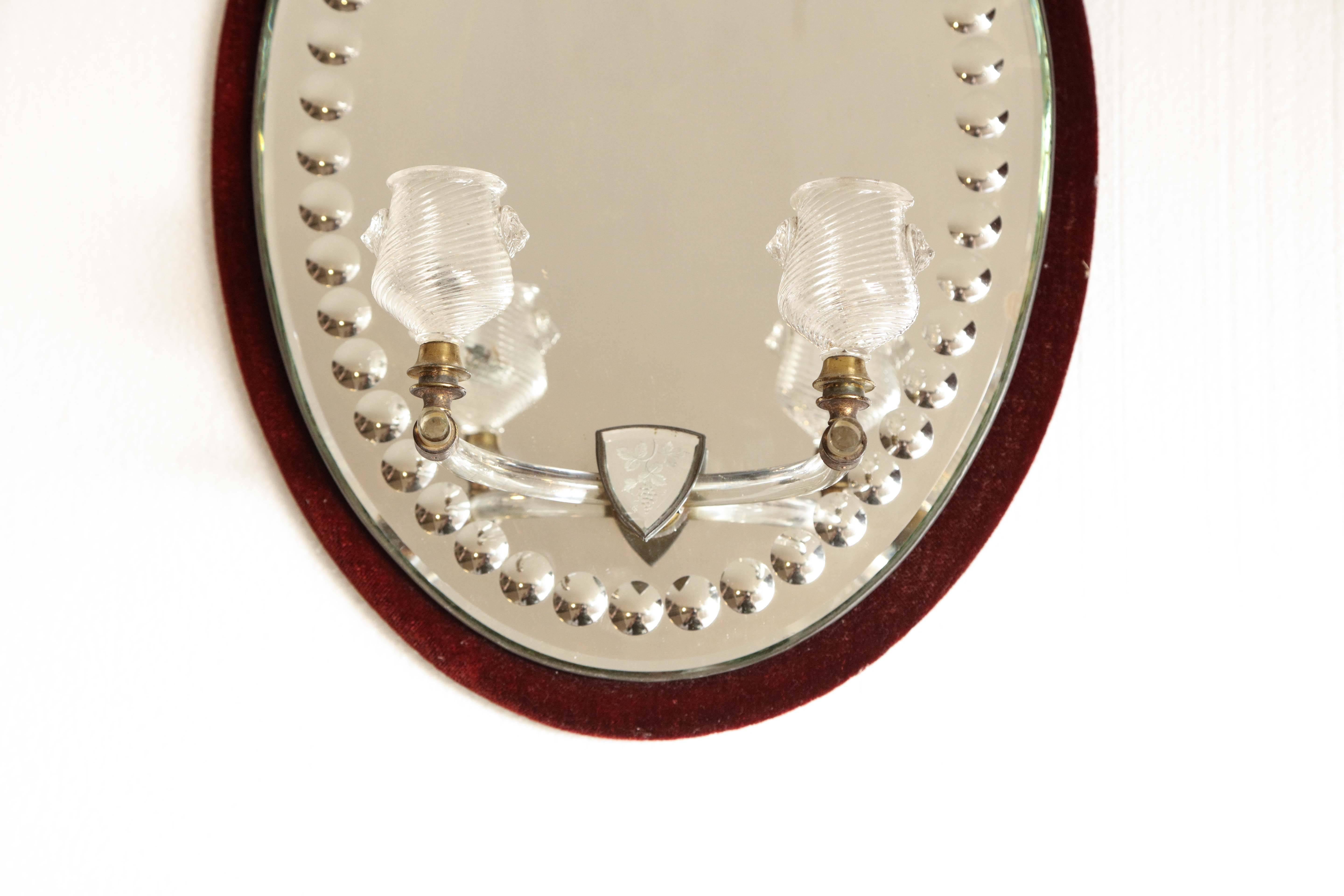 Mid-19th Century Mirror with Plush Covered Frame In Excellent Condition In New York, NY