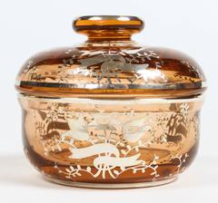 Antique Amber Glass Covered Dish with Sterling Silver Overlay