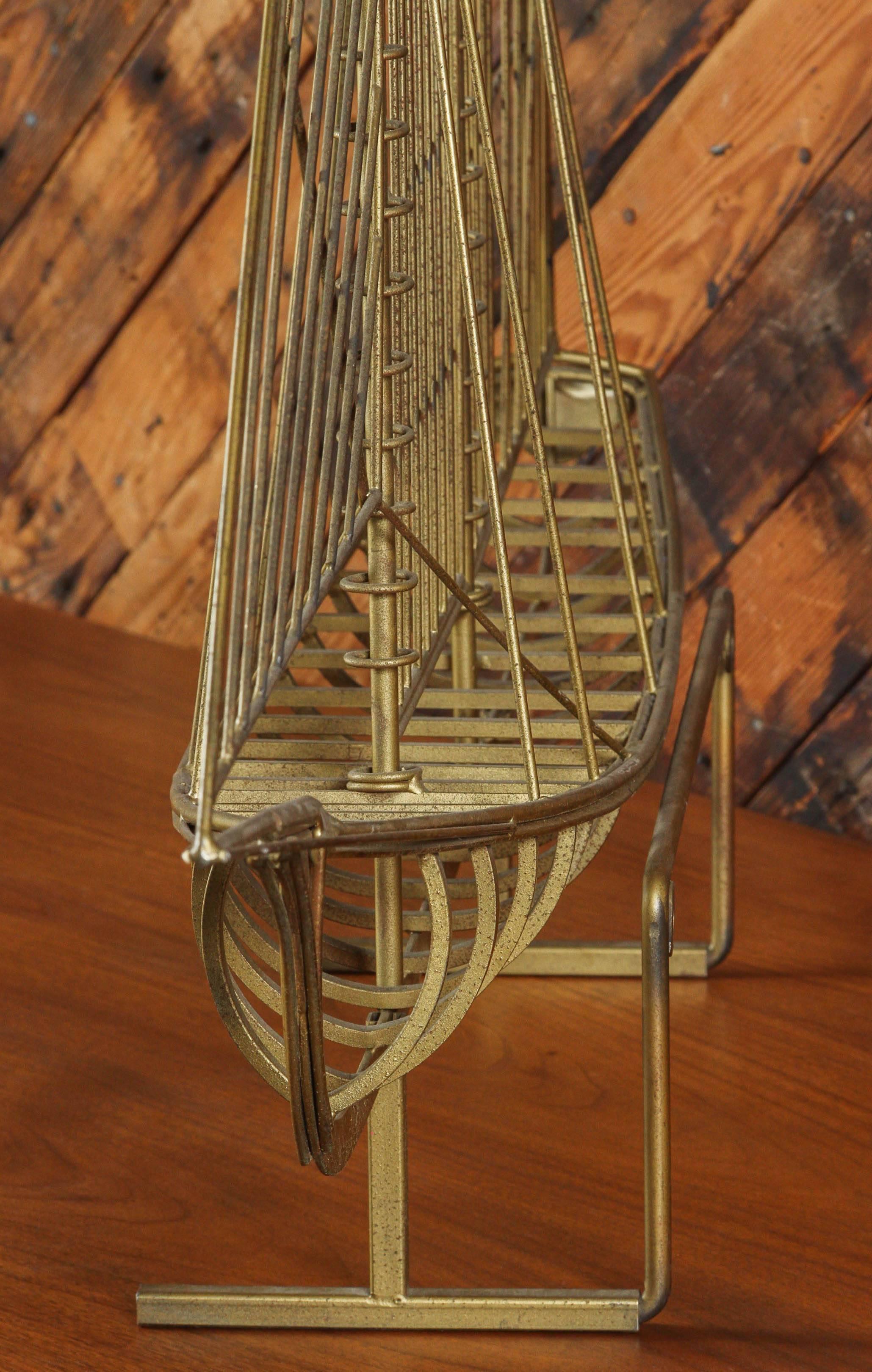 Mid-Century Brass Ship Sculpture by Curtis Jere 1