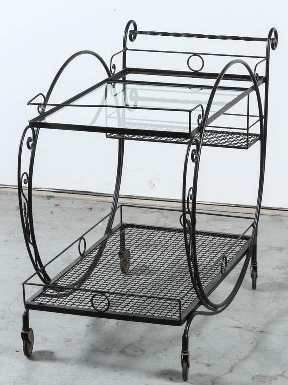 1940s, Salterini Wrought Iron Rolling Outdoor Bar Serving Cart at