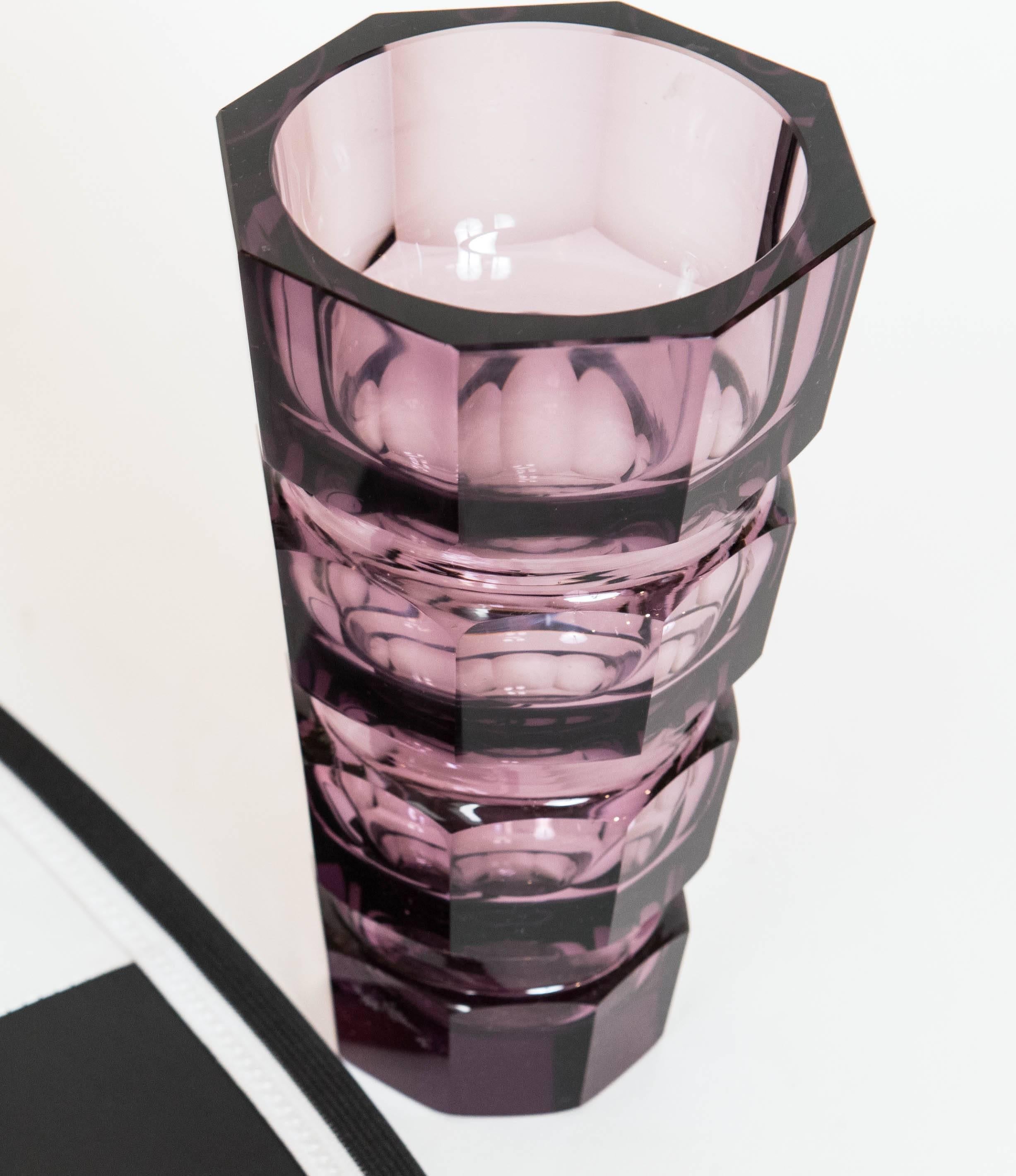 Amethyst Crystal Vase Attributed to Josef Hoffman for Moser 1
