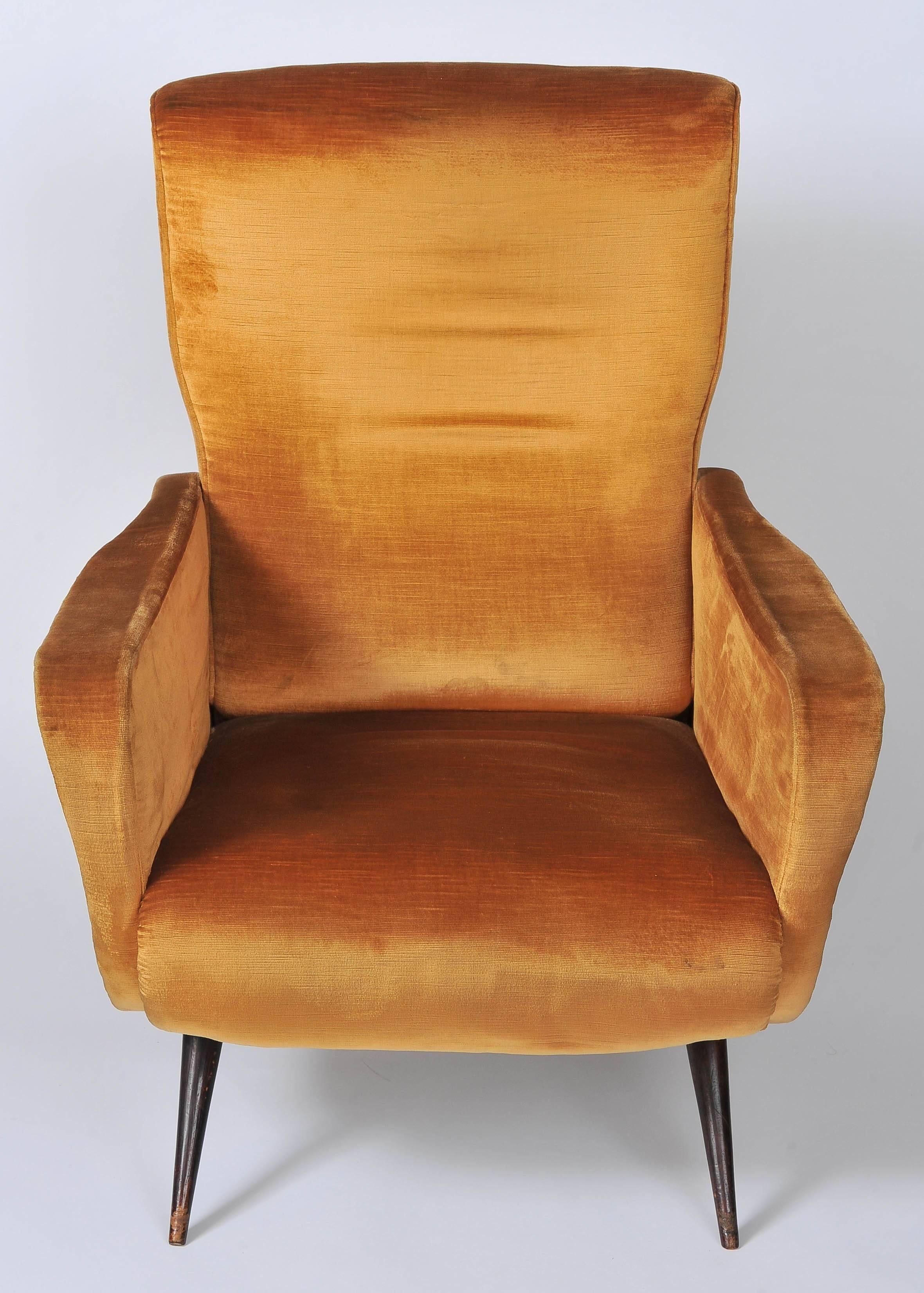 1950s reclinable armchairs by Nino Zoncada still in the original fabric.