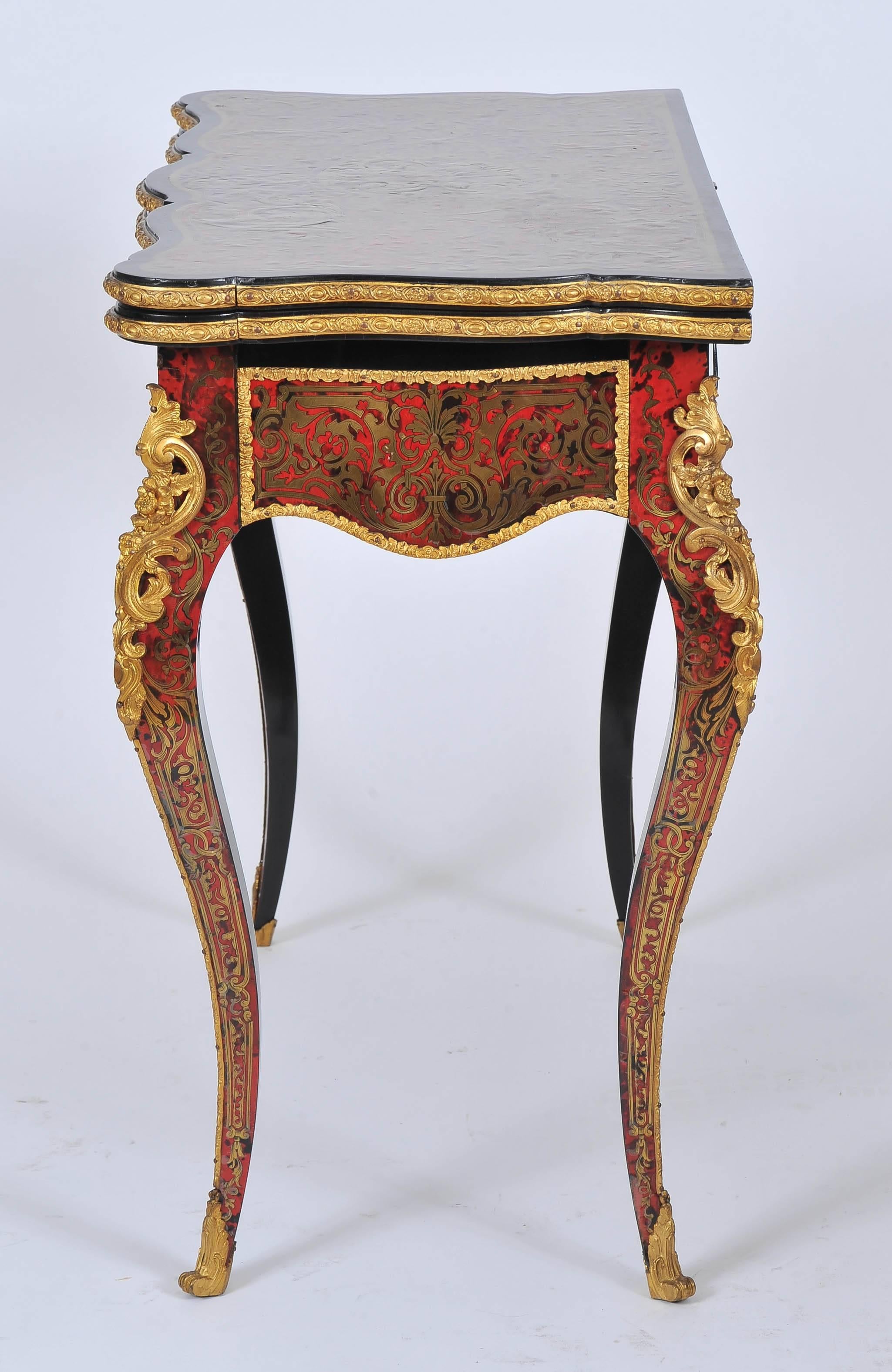 French Pair of Ornate 19th C. Card Tables after Boulle 
