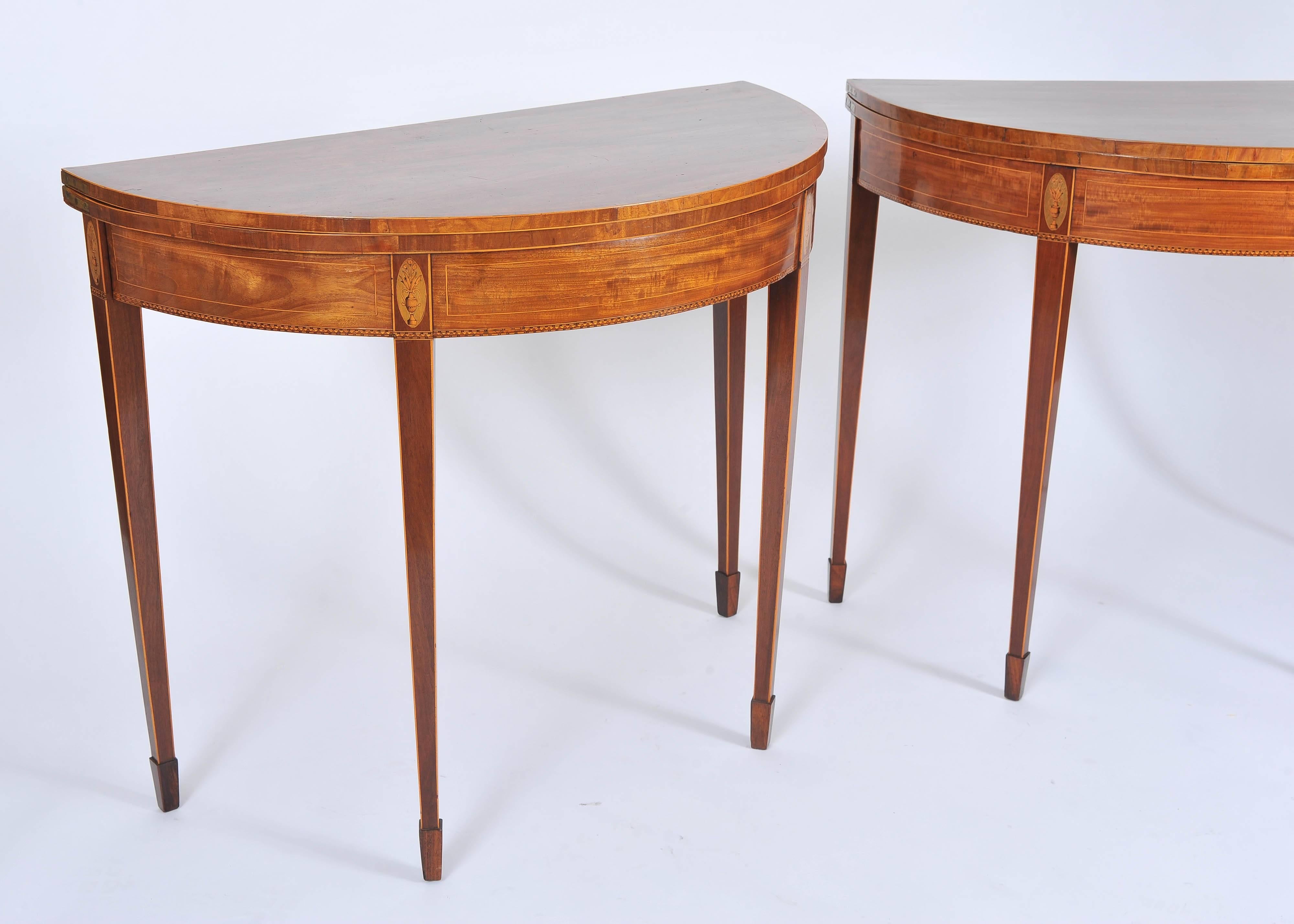 Sheraton Pair of English Demilune Card Tables