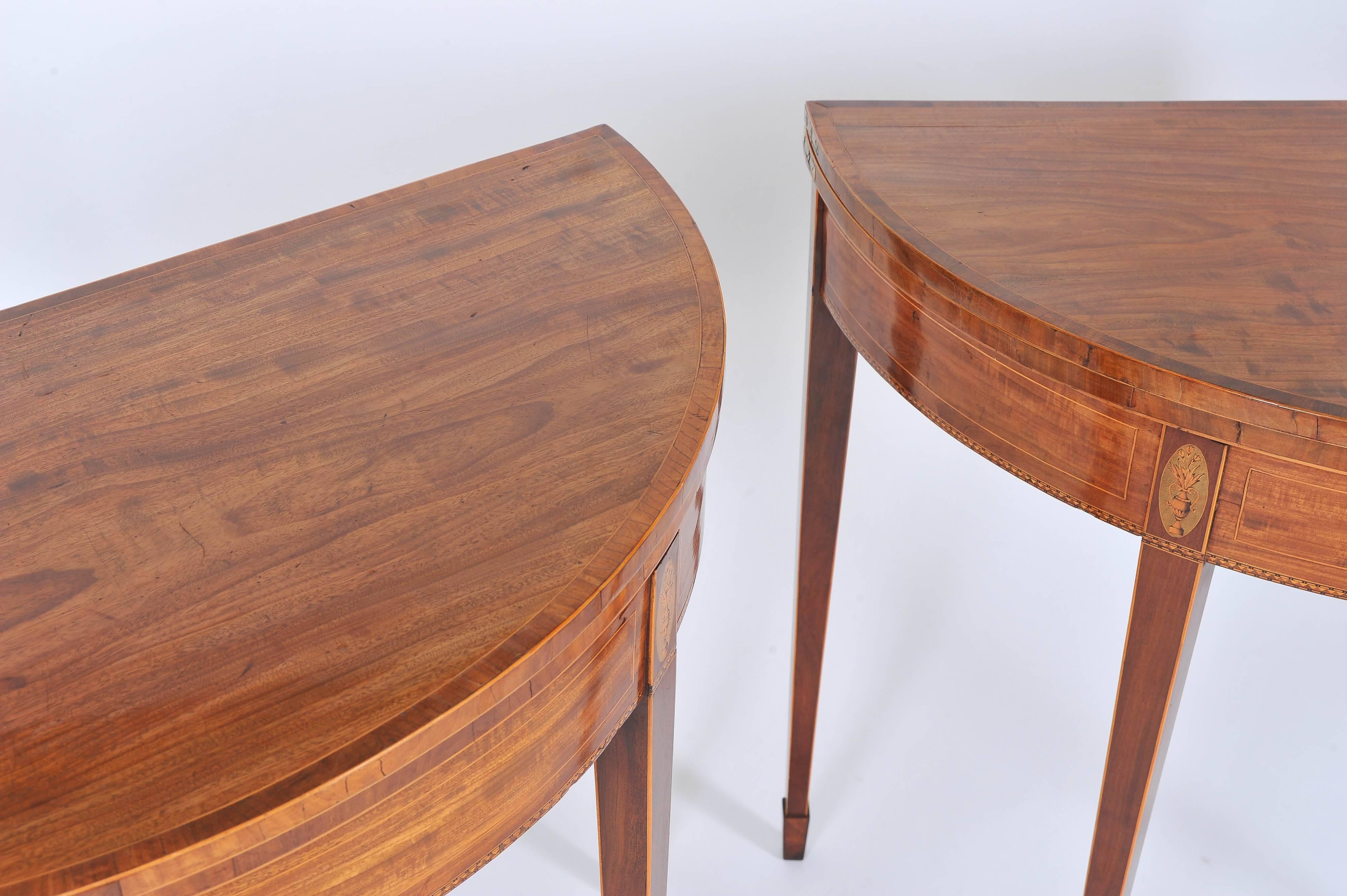 Pair of English Demilune Card Tables In Excellent Condition In London, GB