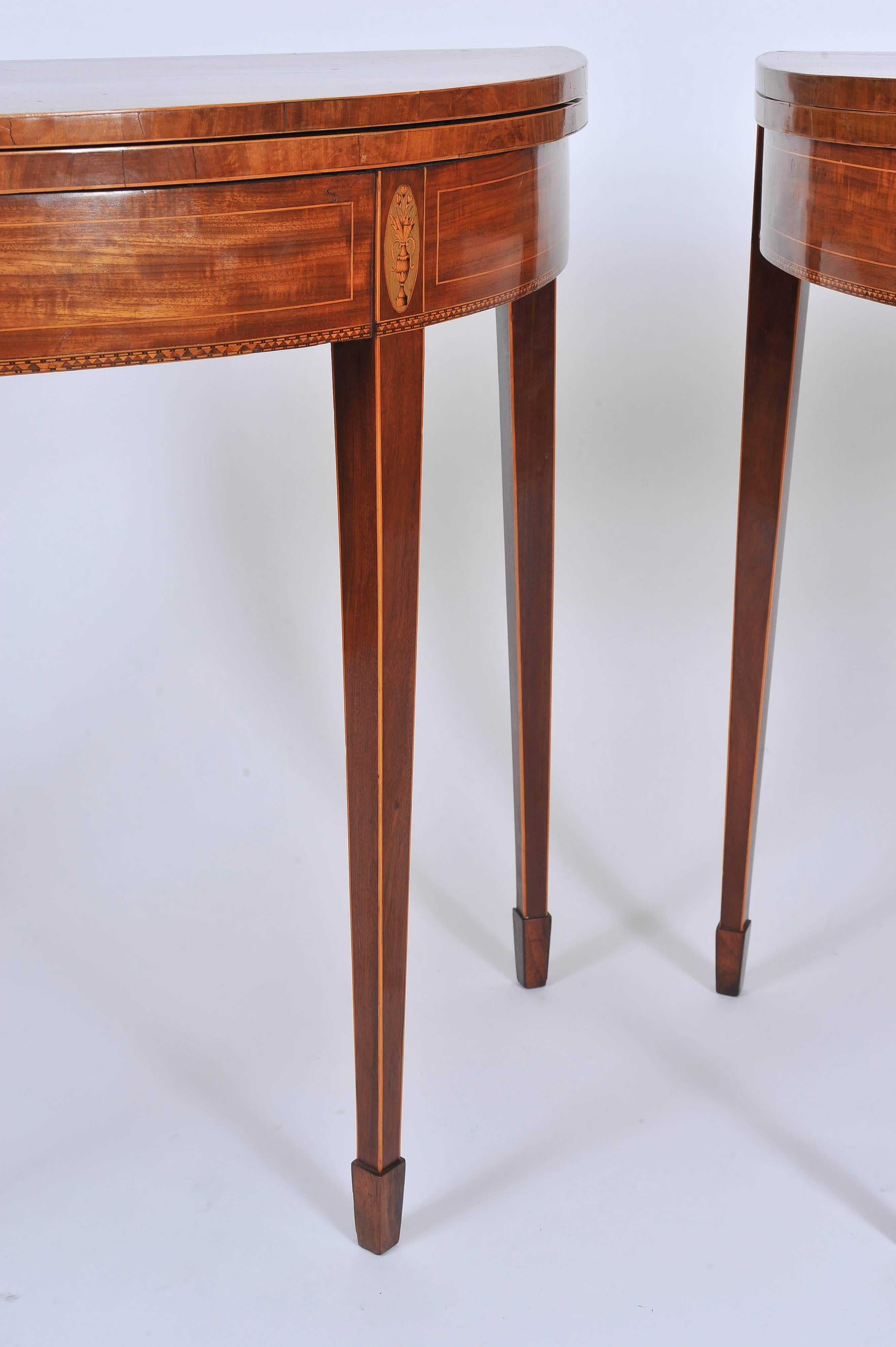 Pair of English Demilune Card Tables 1