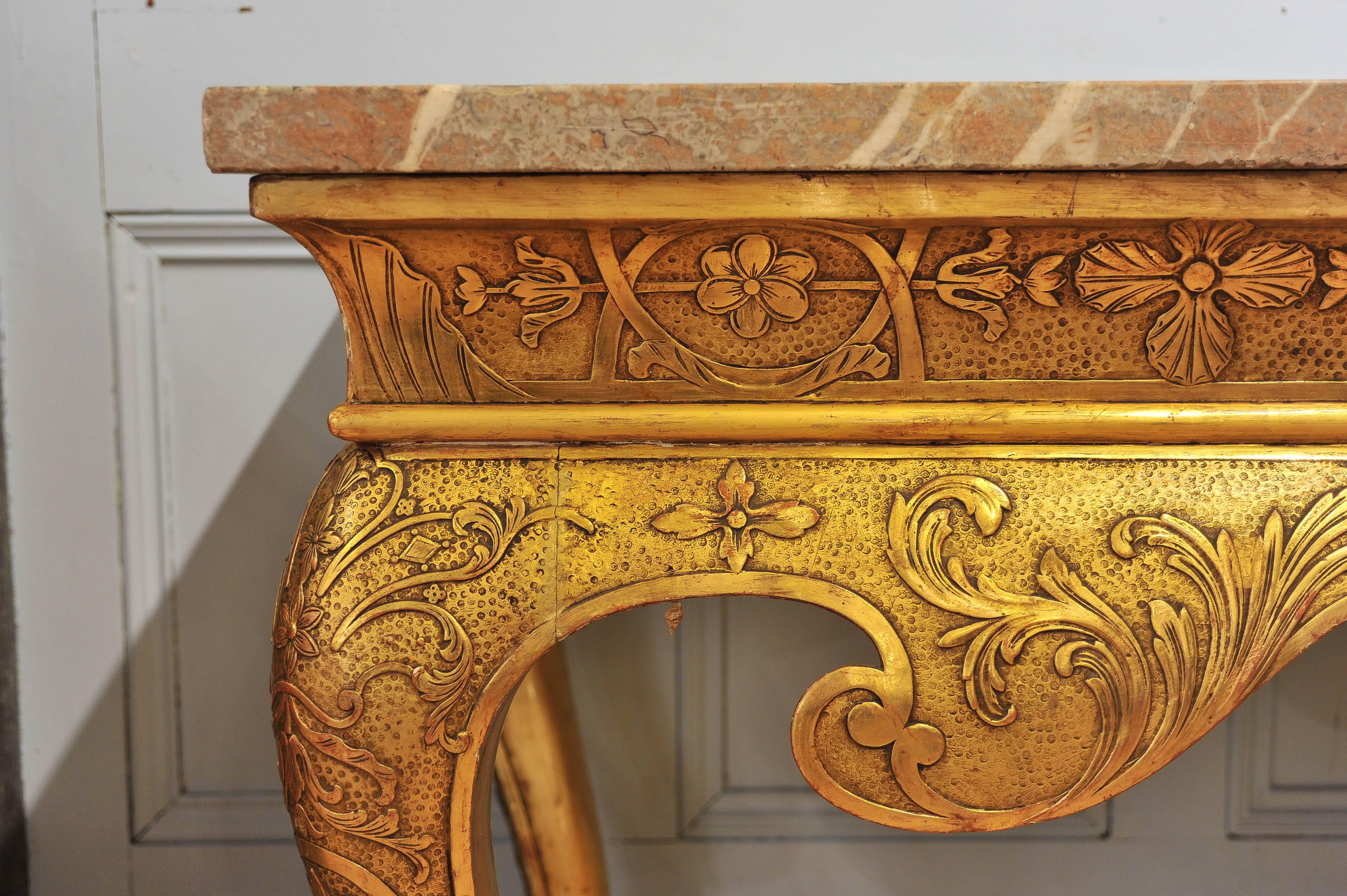 Pair of Magnificent 19th Century Gilt Consoles with Substantial Marble Tops In Good Condition In London, GB