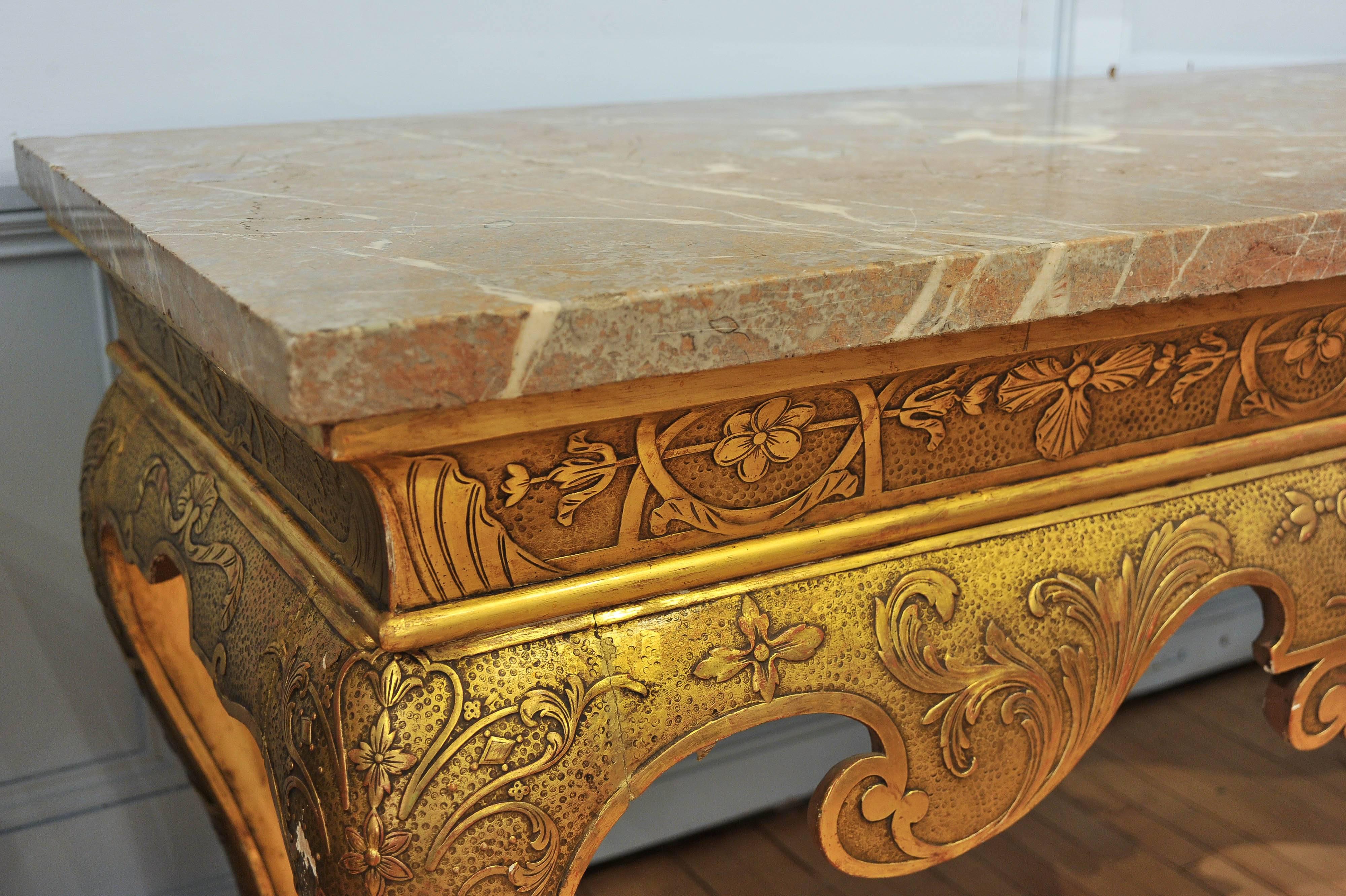 Pair of Magnificent 19th Century Gilt Consoles with Substantial Marble Tops 3