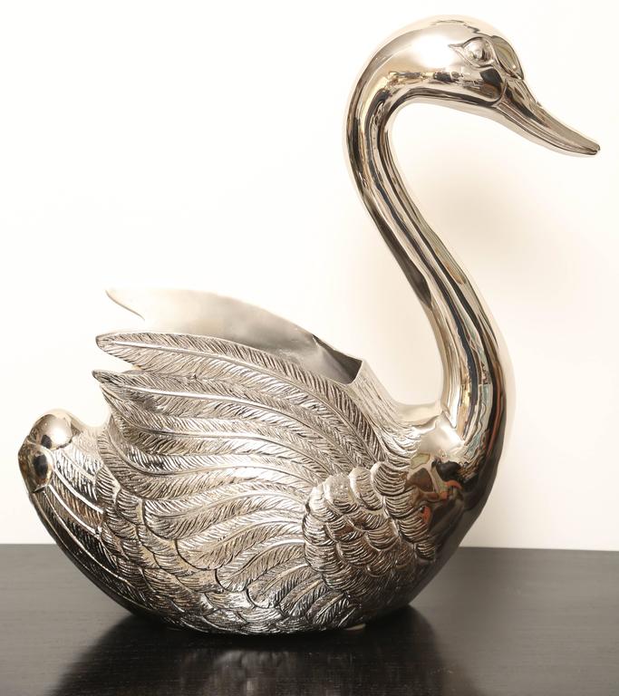 Large Silver Plated Swan Wine Cooler For Sale at 1stdibs