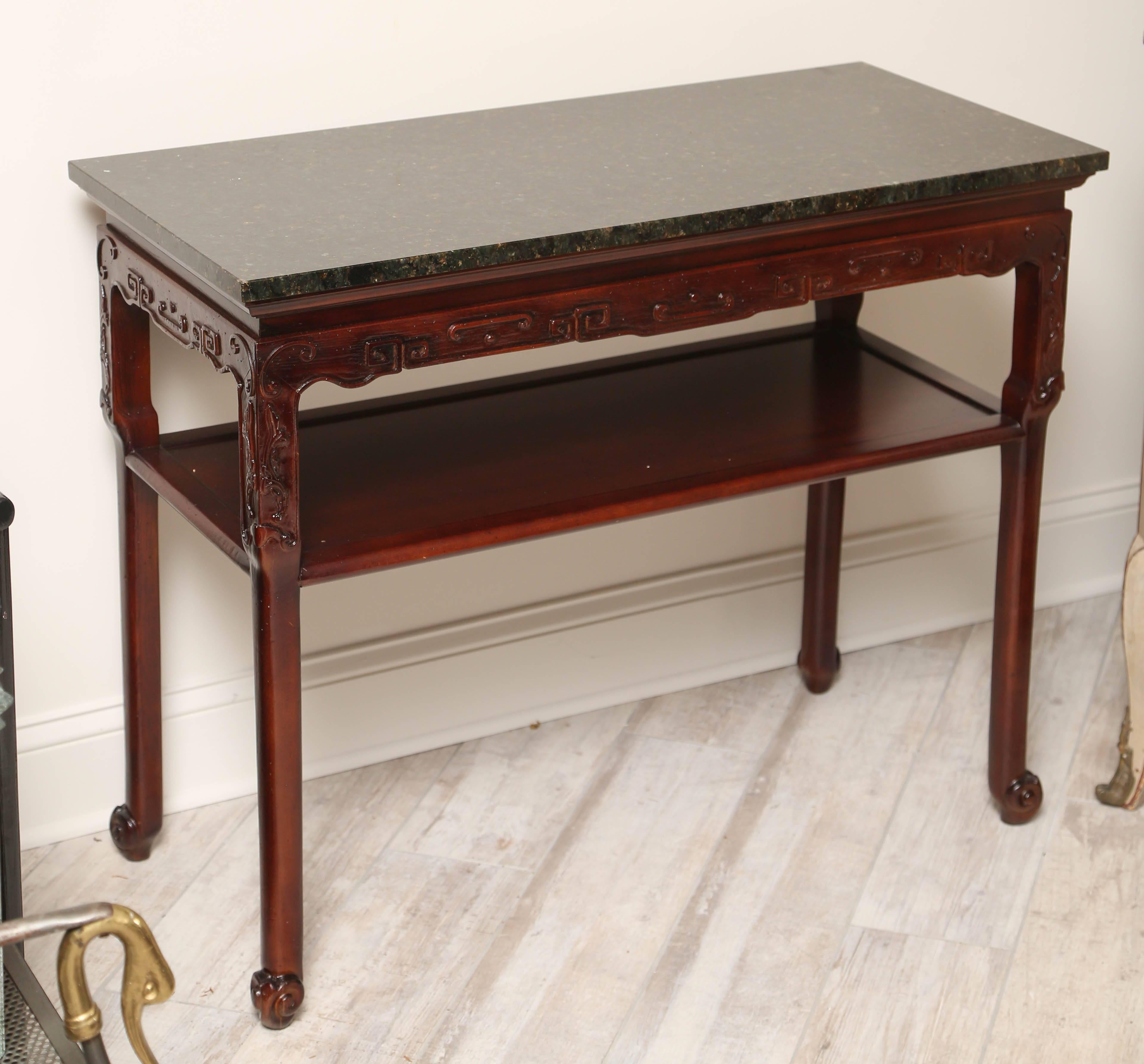 Handsome marble-top console by Michael Taylor for Baker furniture with lower shelf.