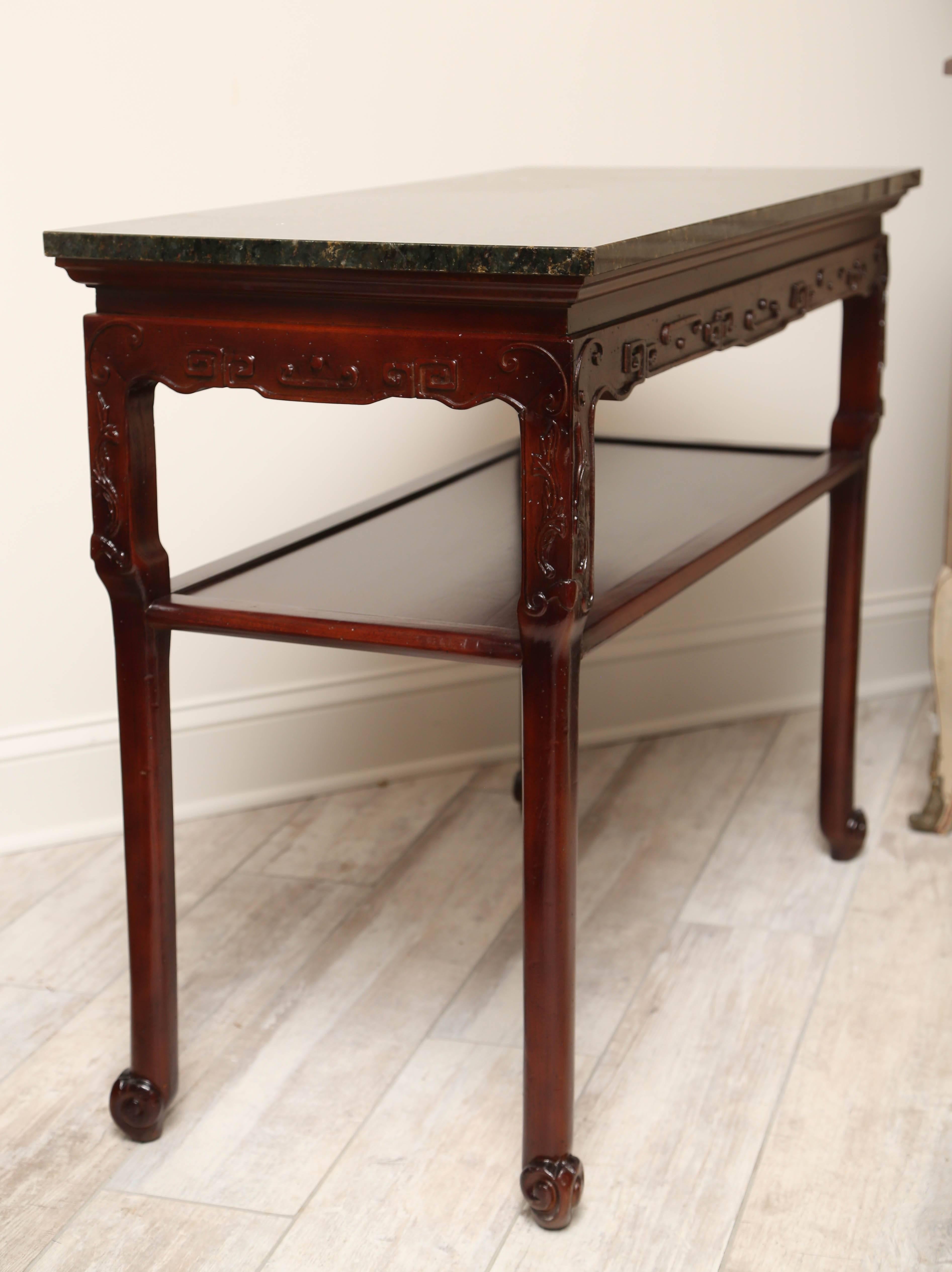 American Vintage Chinoiserie Style Console with Dark Green Marble Top