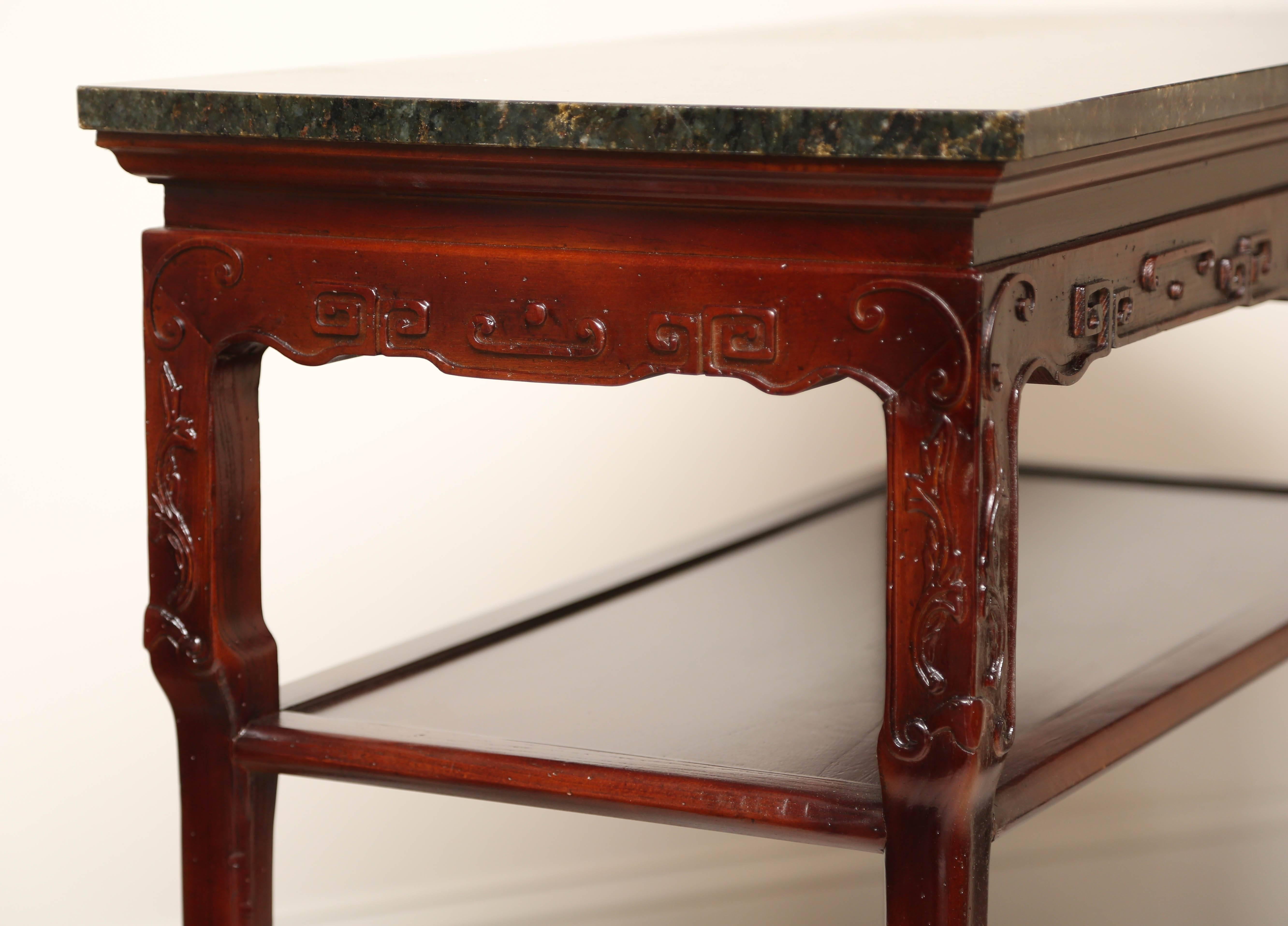 Vintage Chinoiserie Style Console with Dark Green Marble Top In Good Condition In West Palm Beach, FL