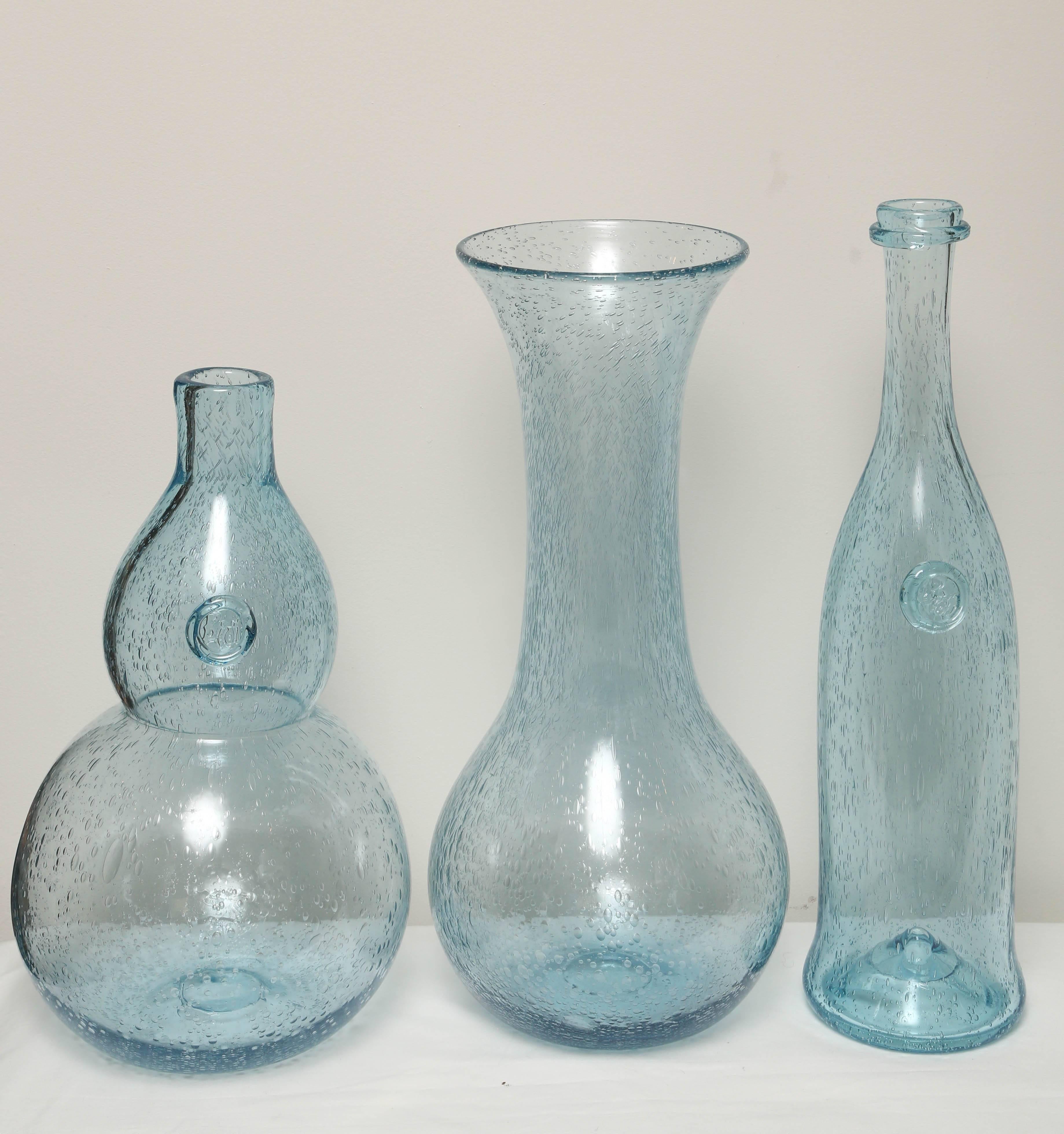 20th Century Assortment of Six French Biot HandBlown Glass Bottles