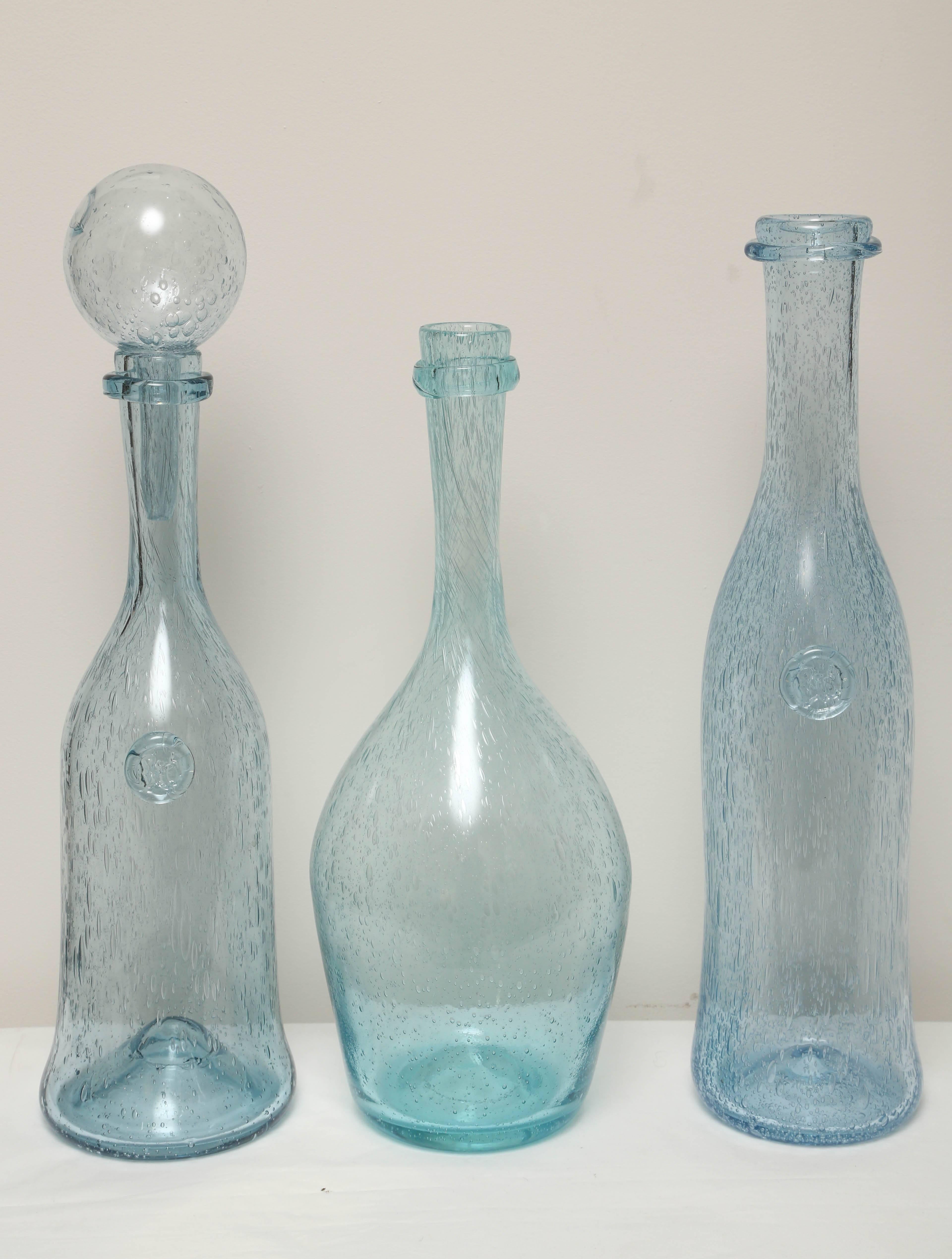 Assortment of Six French Biot HandBlown Glass Bottles 1