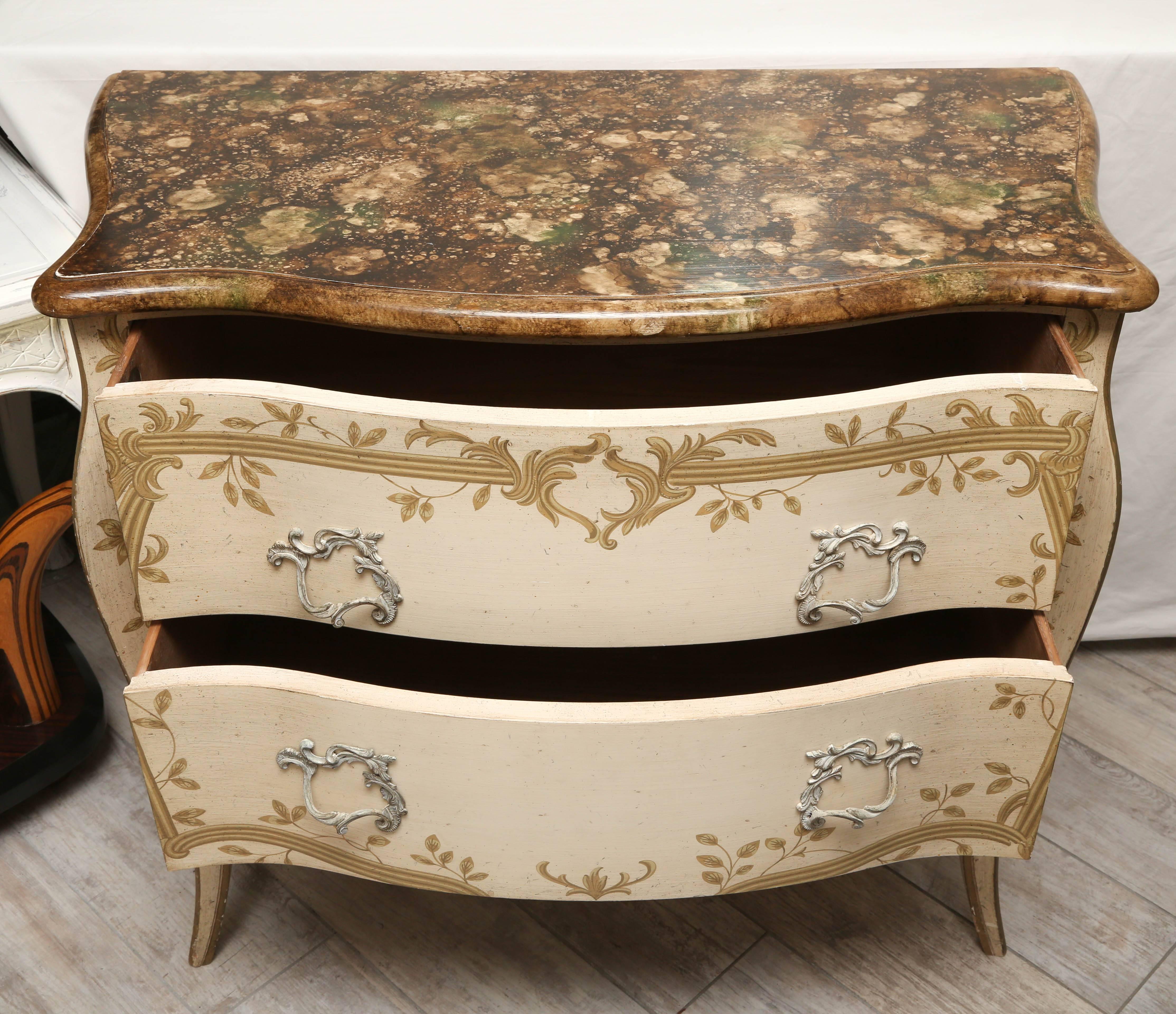 Wood Louis XV Style Painted Commode by Baker For Sale