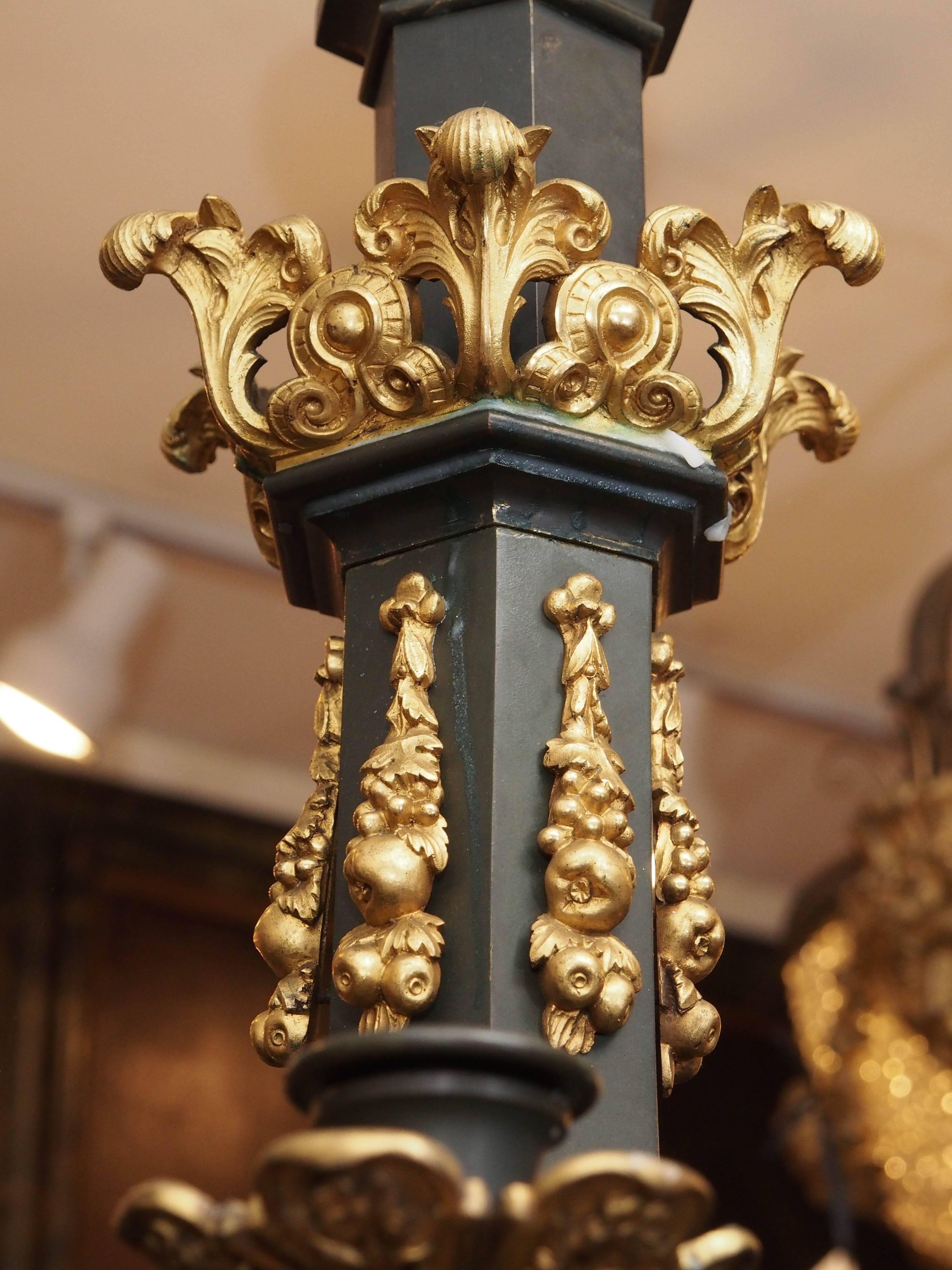 French Charles X Patinated and Gilt Bronze Chandelier In Excellent Condition In Natchez, MS
