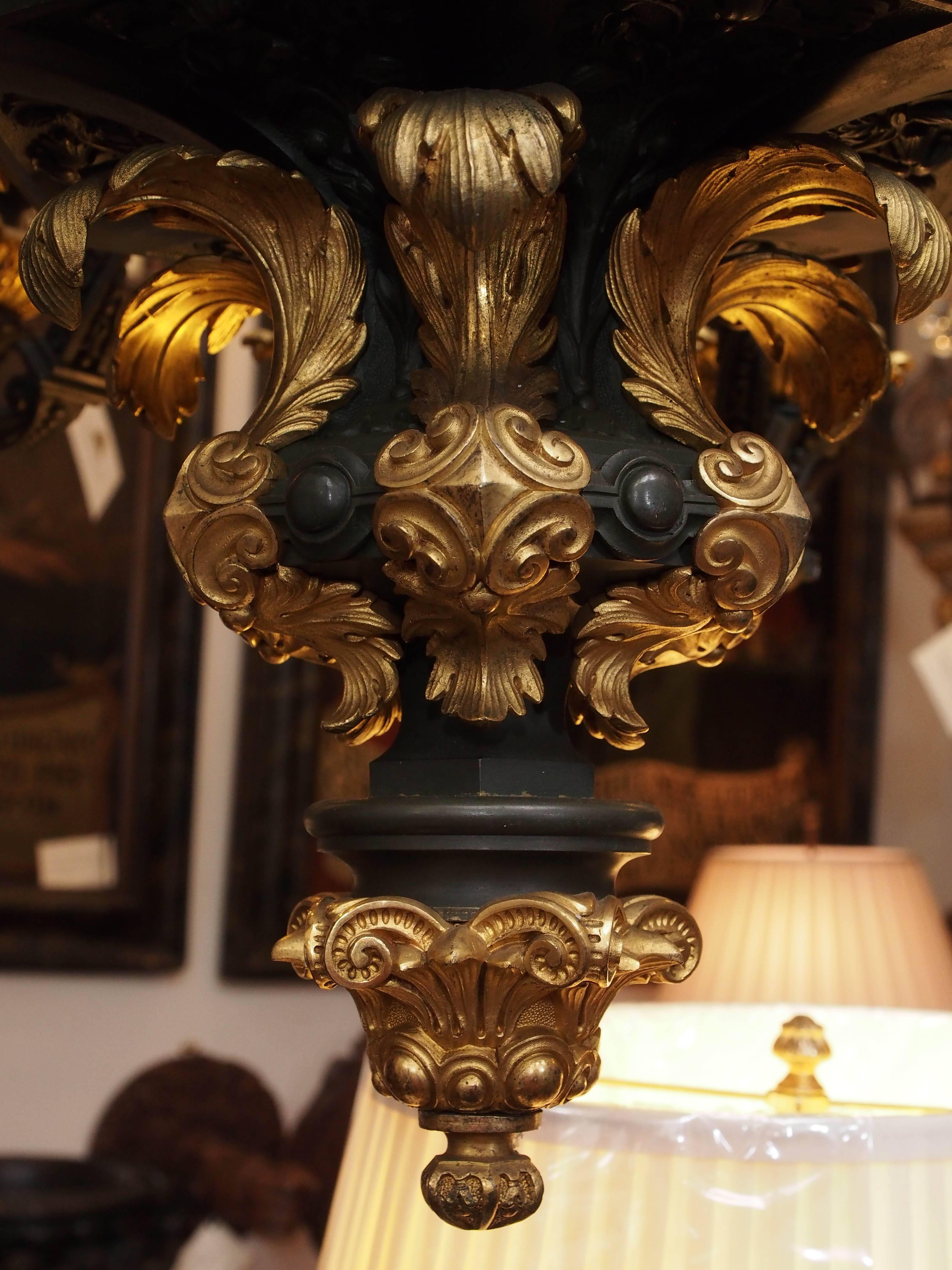 French Charles X Patinated and Gilt Bronze Chandelier 3