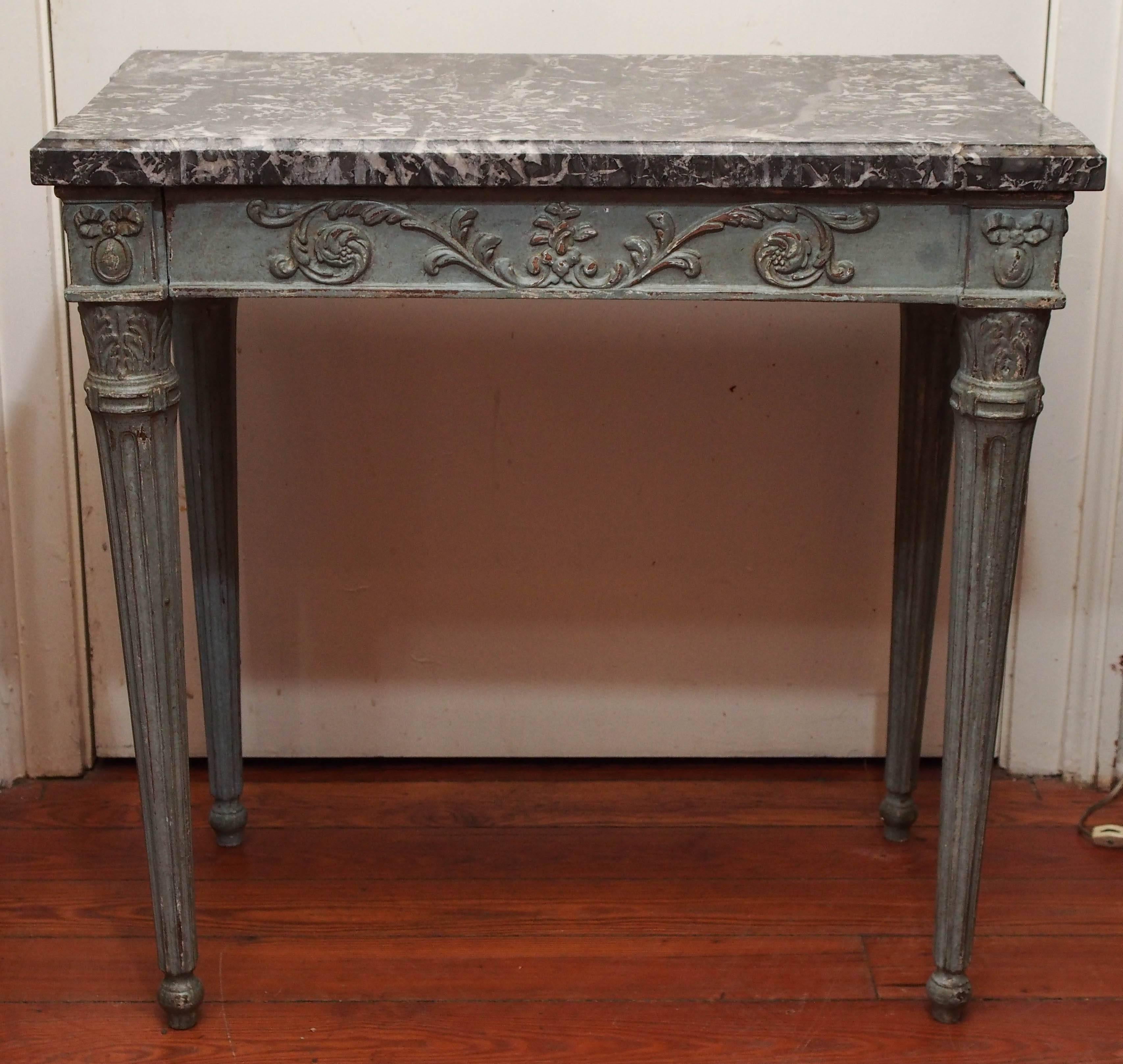 French painted Louis XVI table with marble top.