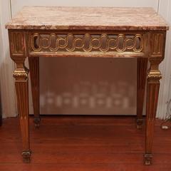 Guéridon Louis XVI en bois doré avec plateau en marbre