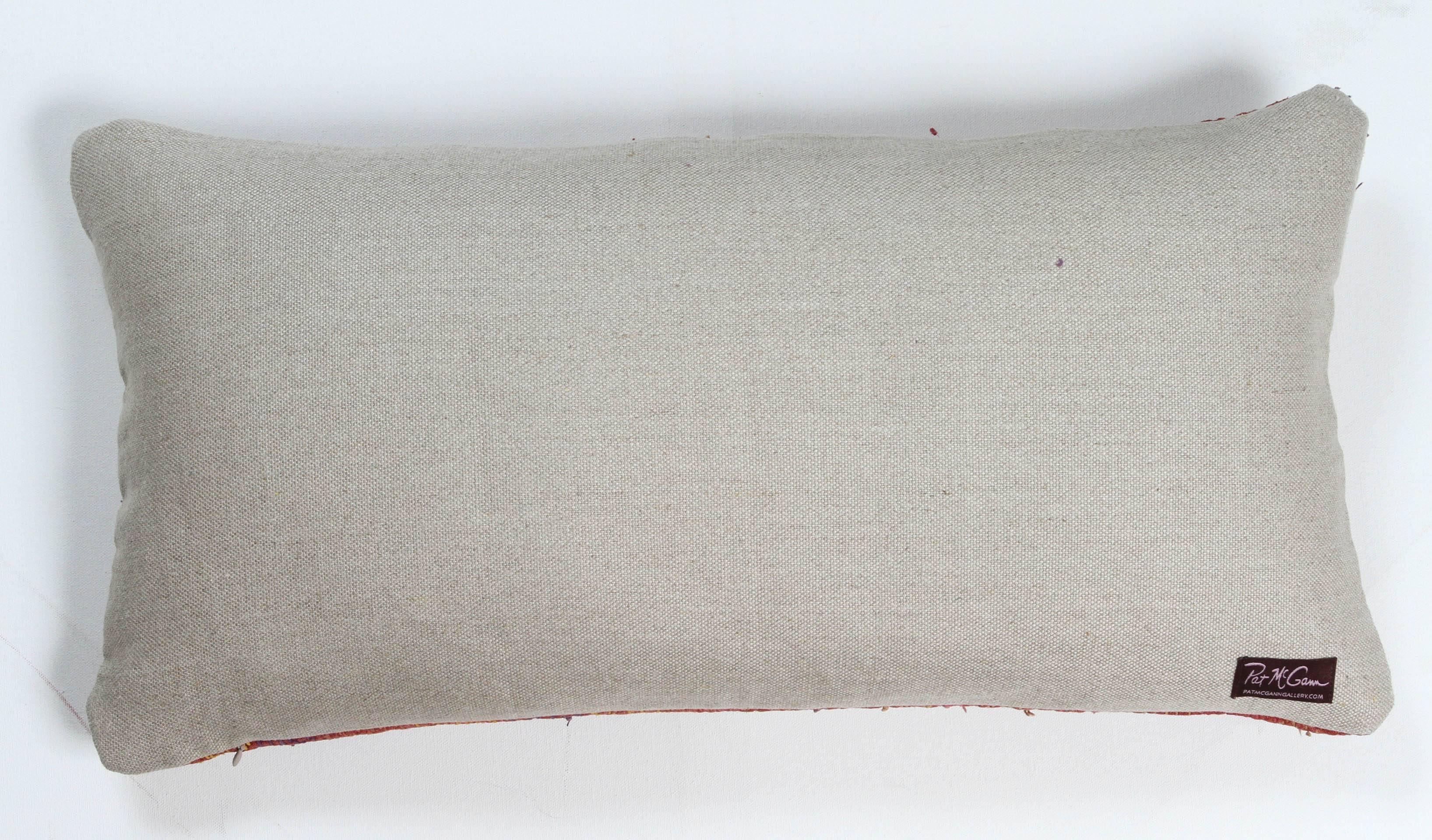 Quilted Banjara Overstitch Pillow, Kantha Stitching over Block Print