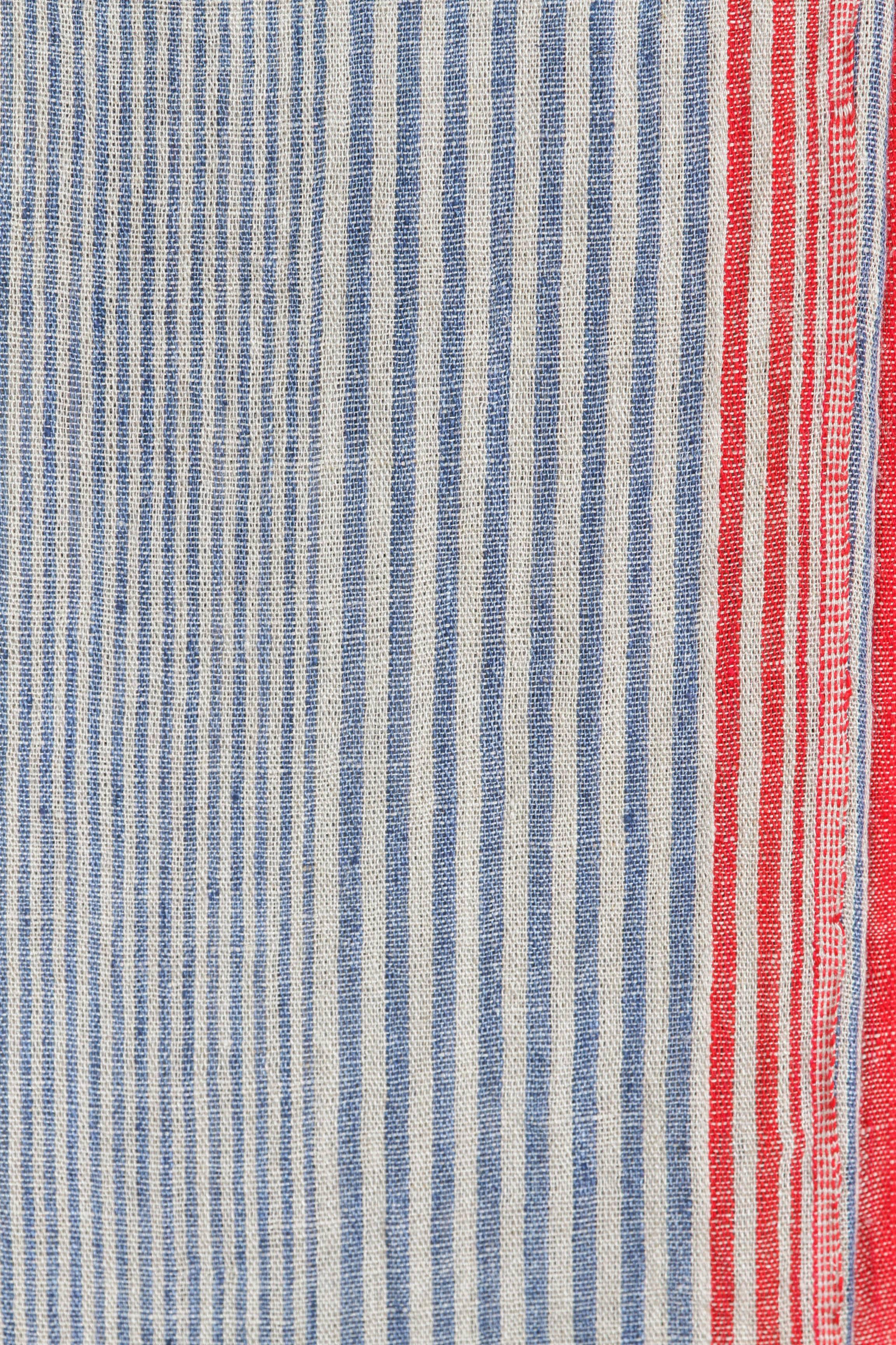 Hand-Woven Indian Handwoven Throw, Blue, Red and White. Linen. For Sale