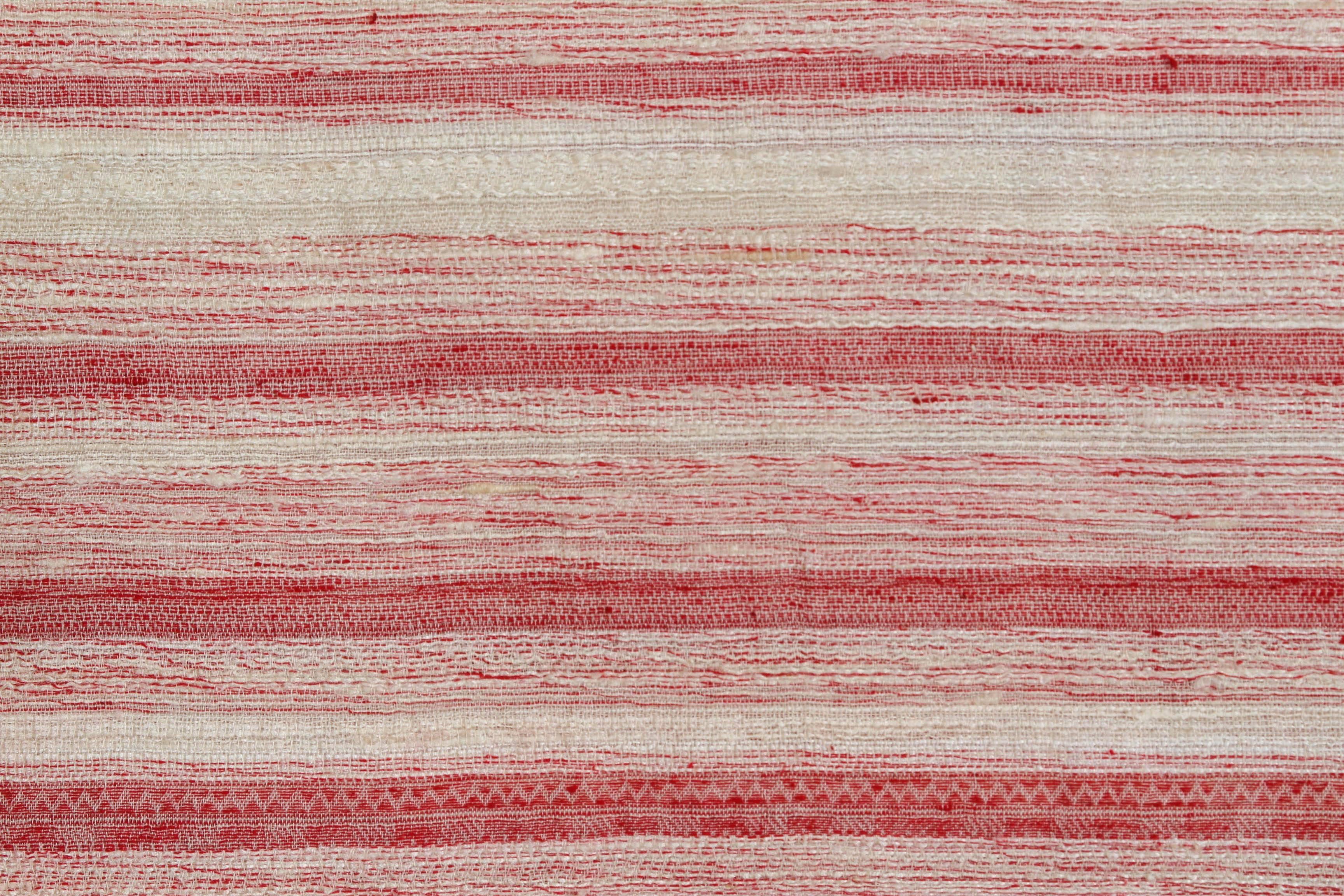 Hand-Woven Indian Handwoven Throw. Red and Ivory.  Linen. For Sale