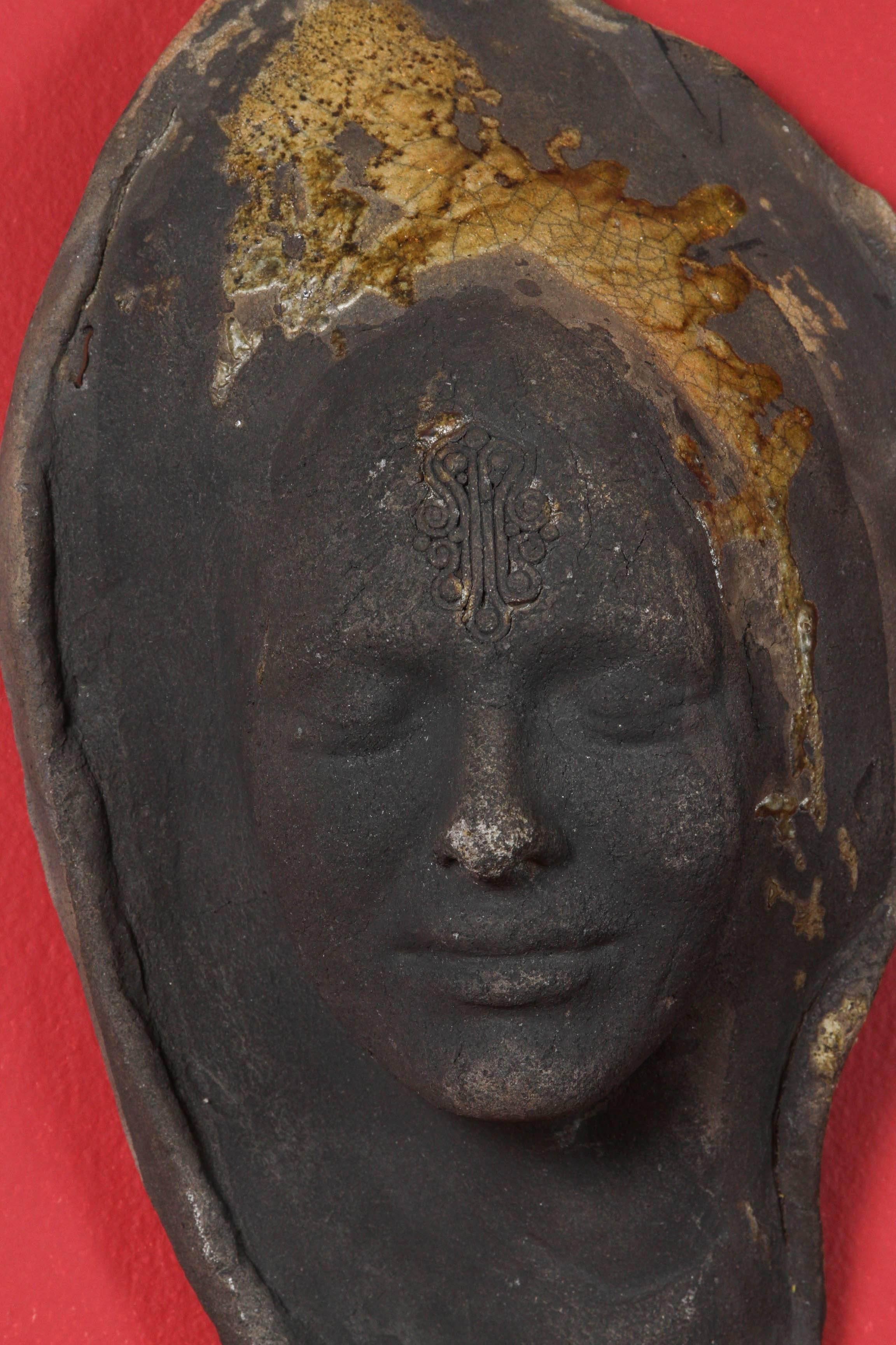 Black Clay Wall Sculpture In Good Condition For Sale In Los Angeles, CA