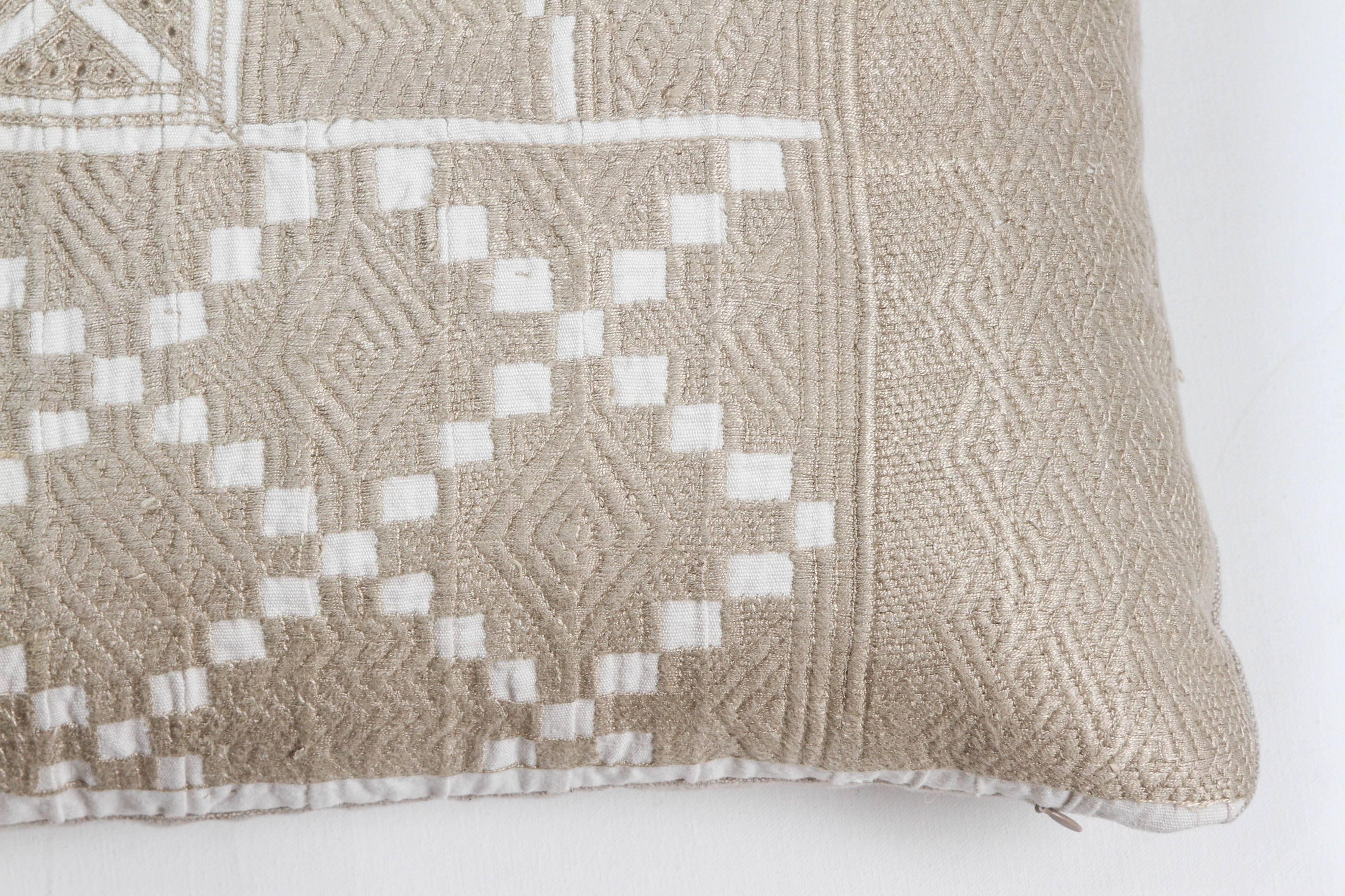Nigerian African Embroidery Pillow in Ivory and Beige