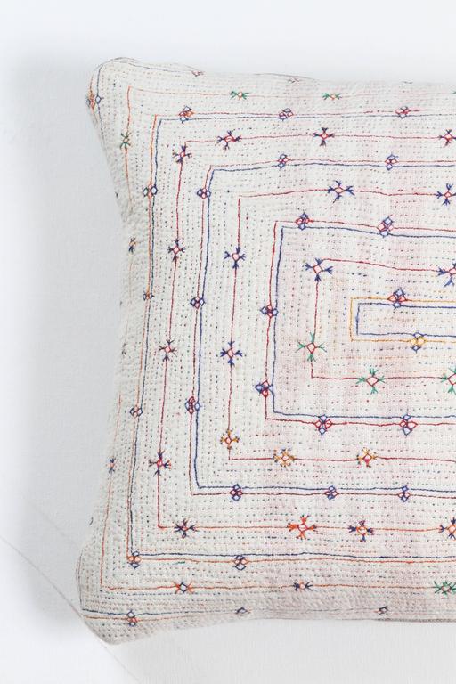 Bengali Kantha Quilt Pillow Ivory and Pale Colors For Sale at 1stDibs