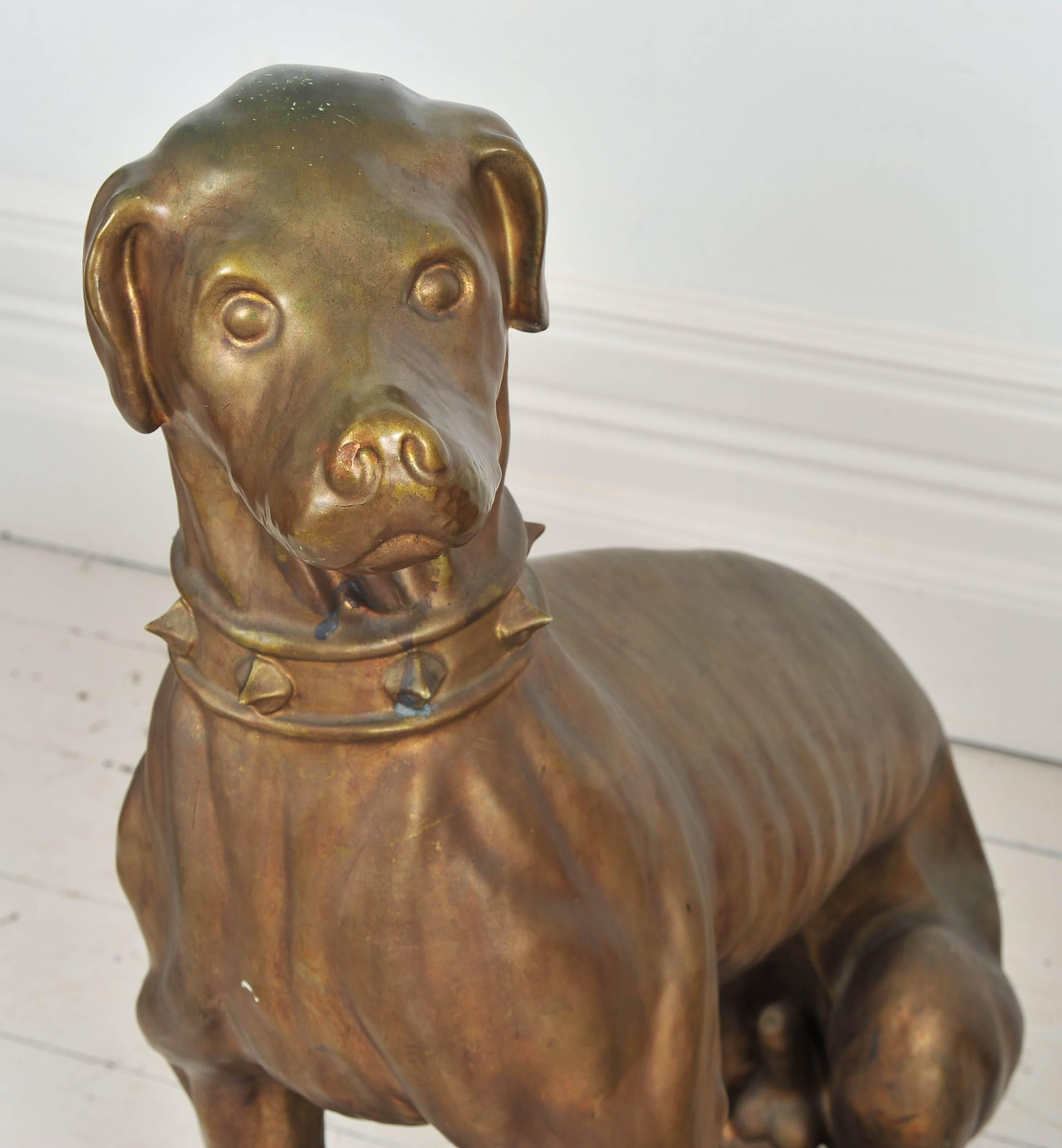 Exceptional Pair of 1920s Large Bronze Glazed Italian Terracotta Dogs For Sale 2