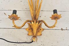 1950s French Thistle and Leaf Gold Metal Wall Lights