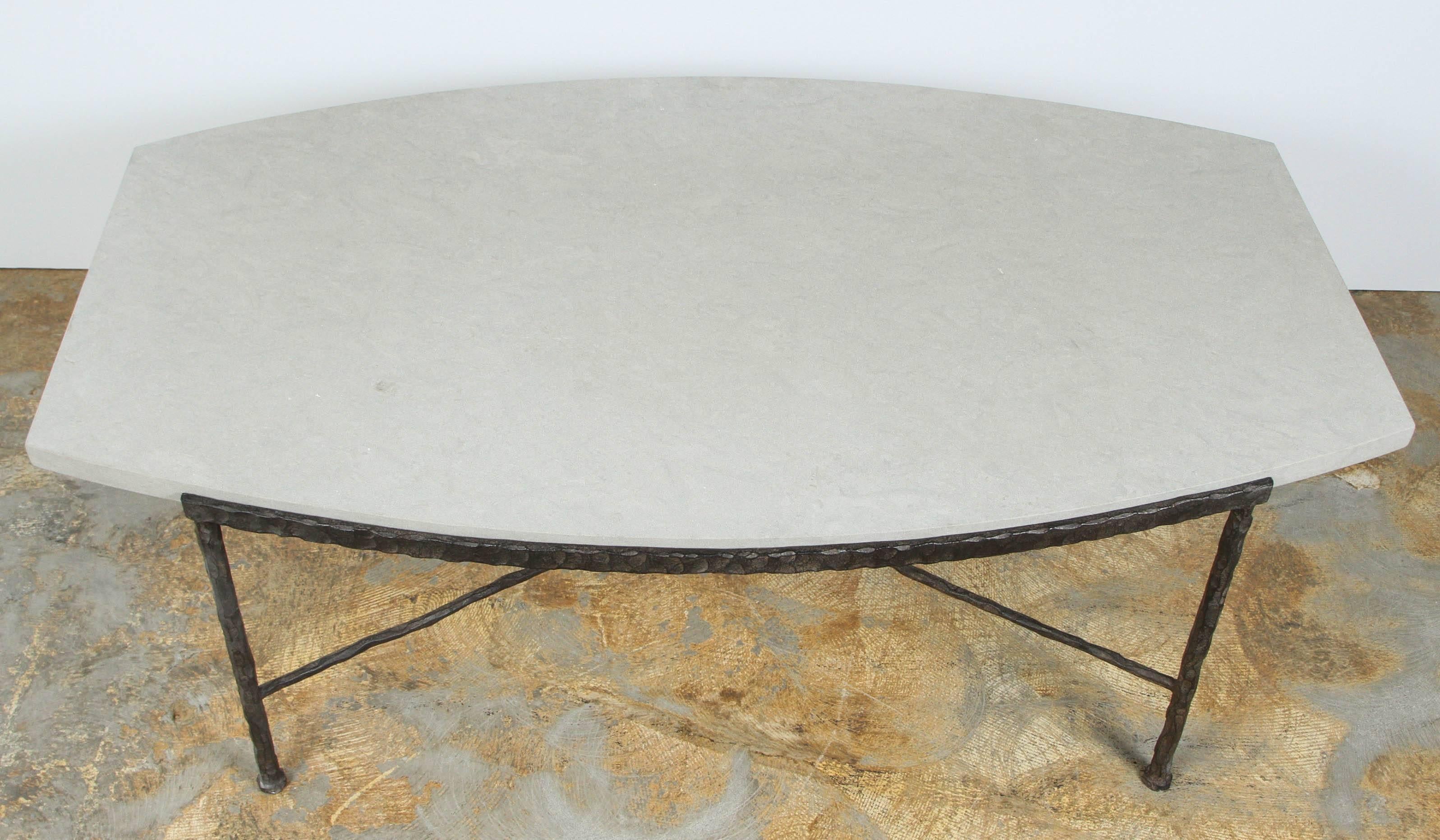 Paul Marra Ellipse Cocktail Table in Textured Iron and Bateig Blue Stone For Sale 2