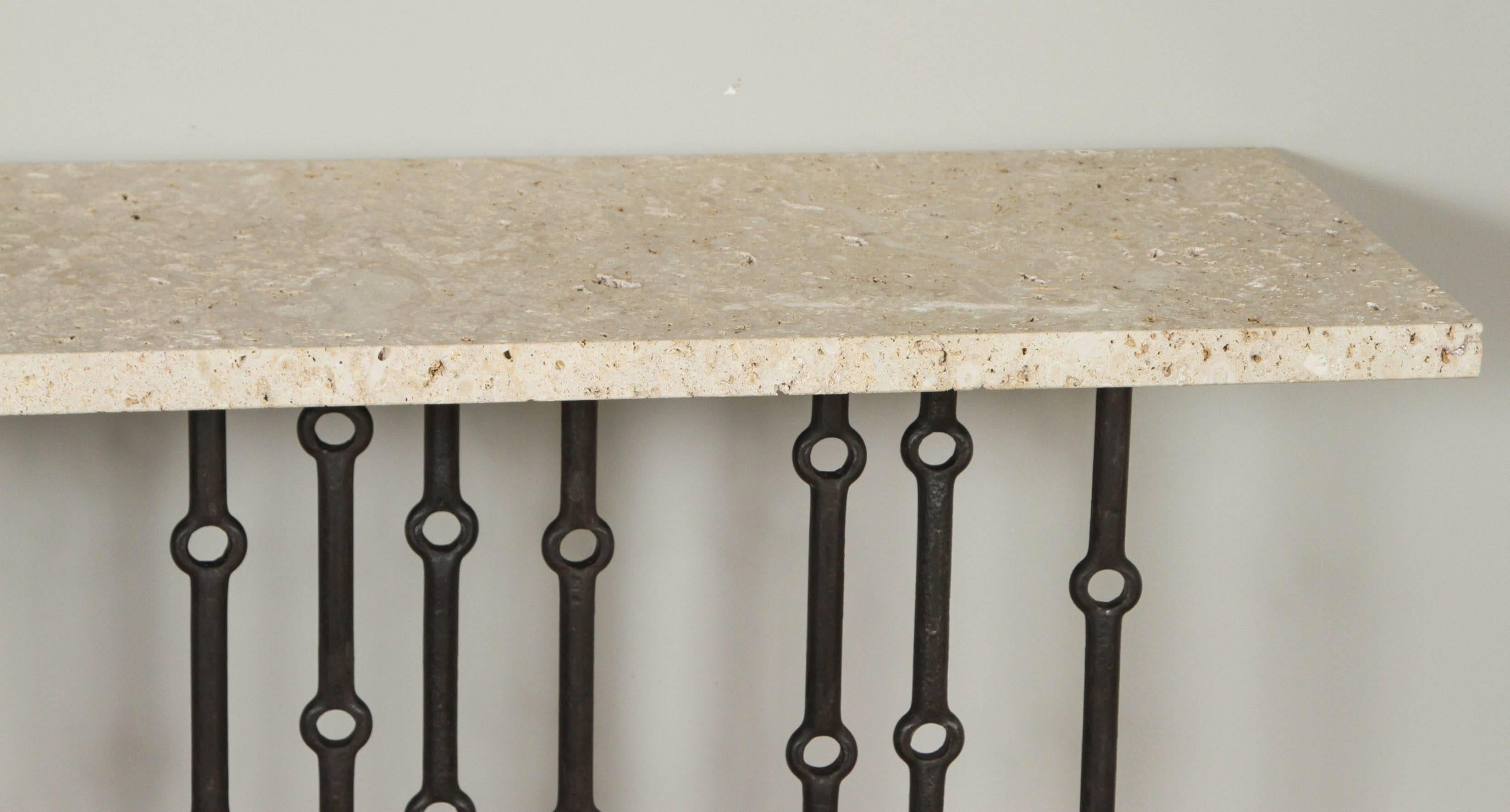 Modern Paul Marra Iron Console with Stone Top For Sale