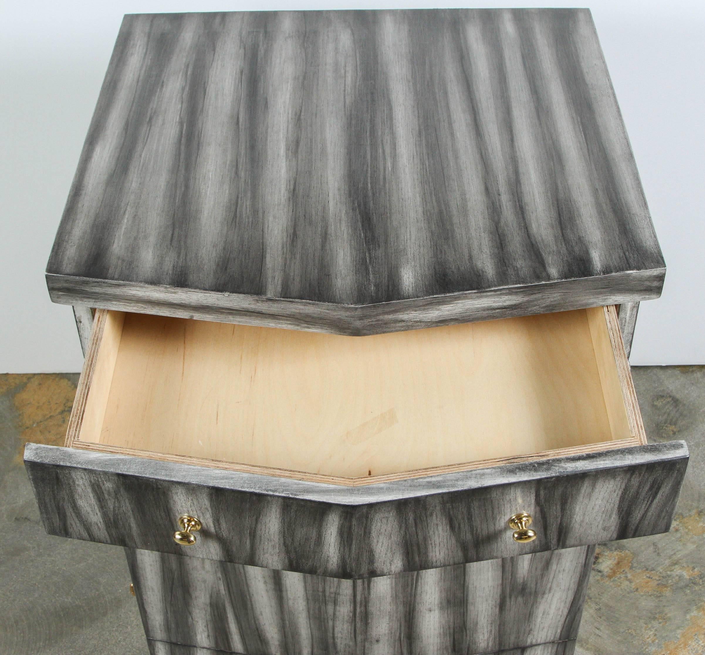 Wood Paul Marra Pinnacle Nightstand in Gray Zebra Finish For Sale