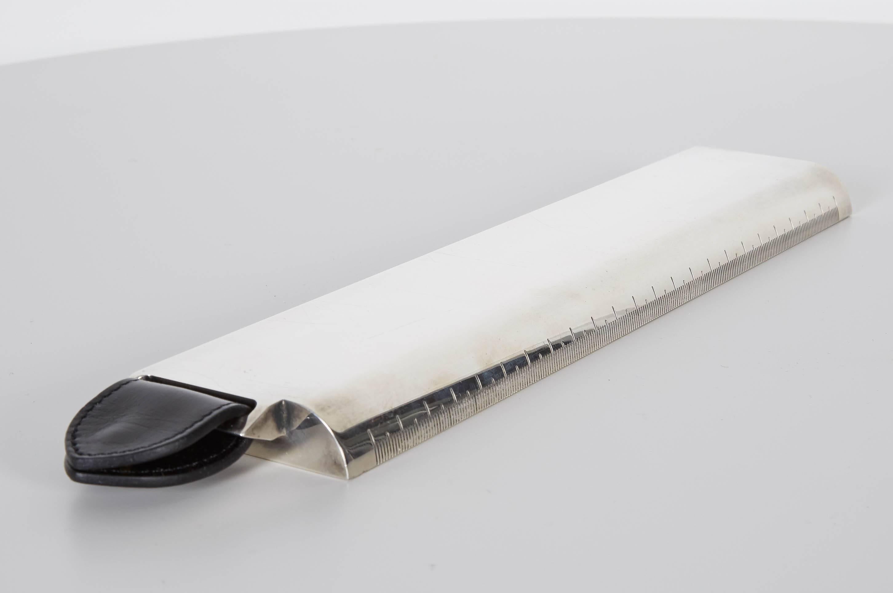 French Hermes Silver and Leather Desk Ruler