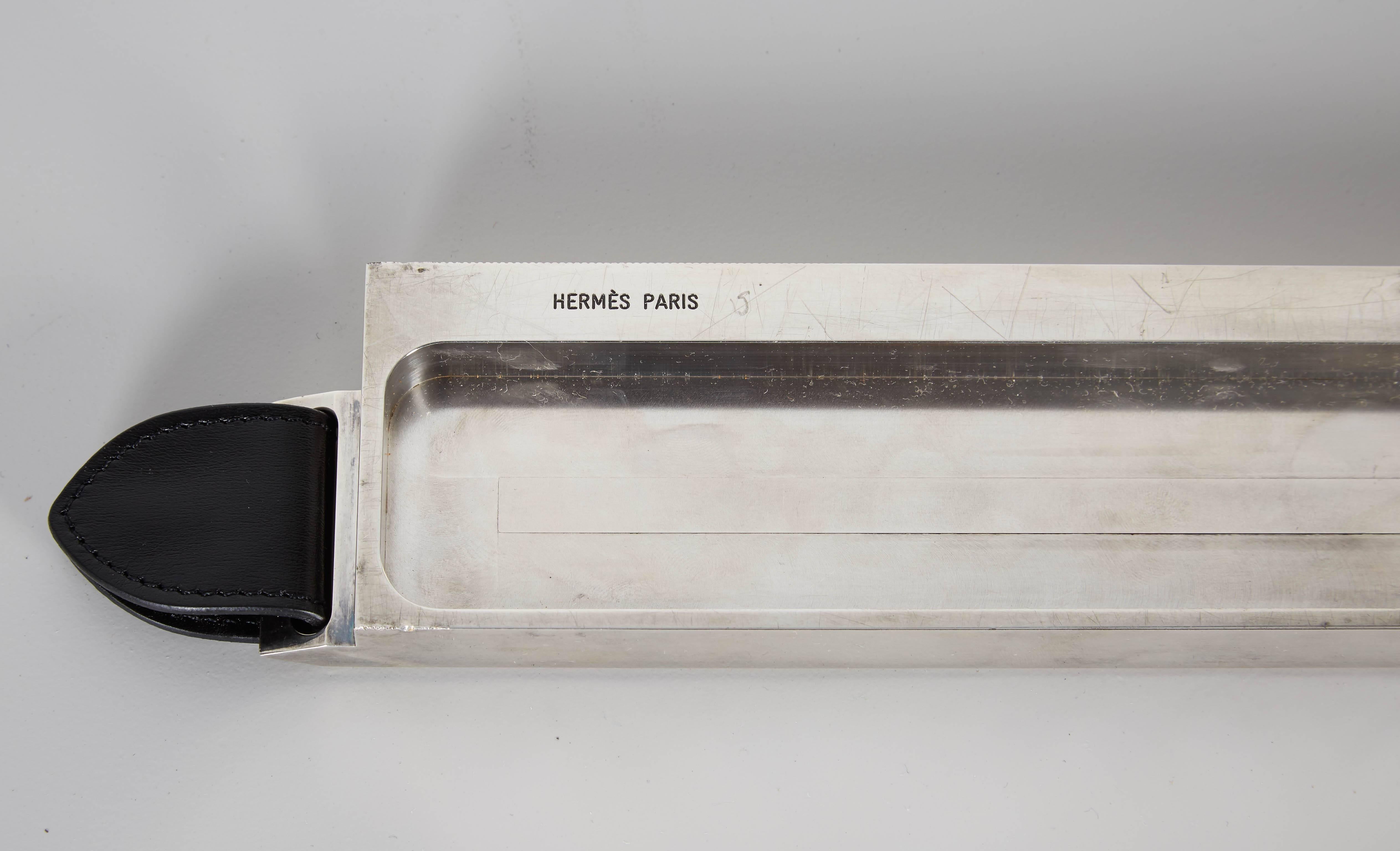 Hermes Silver and Leather Desk Ruler In Good Condition In New York, NY