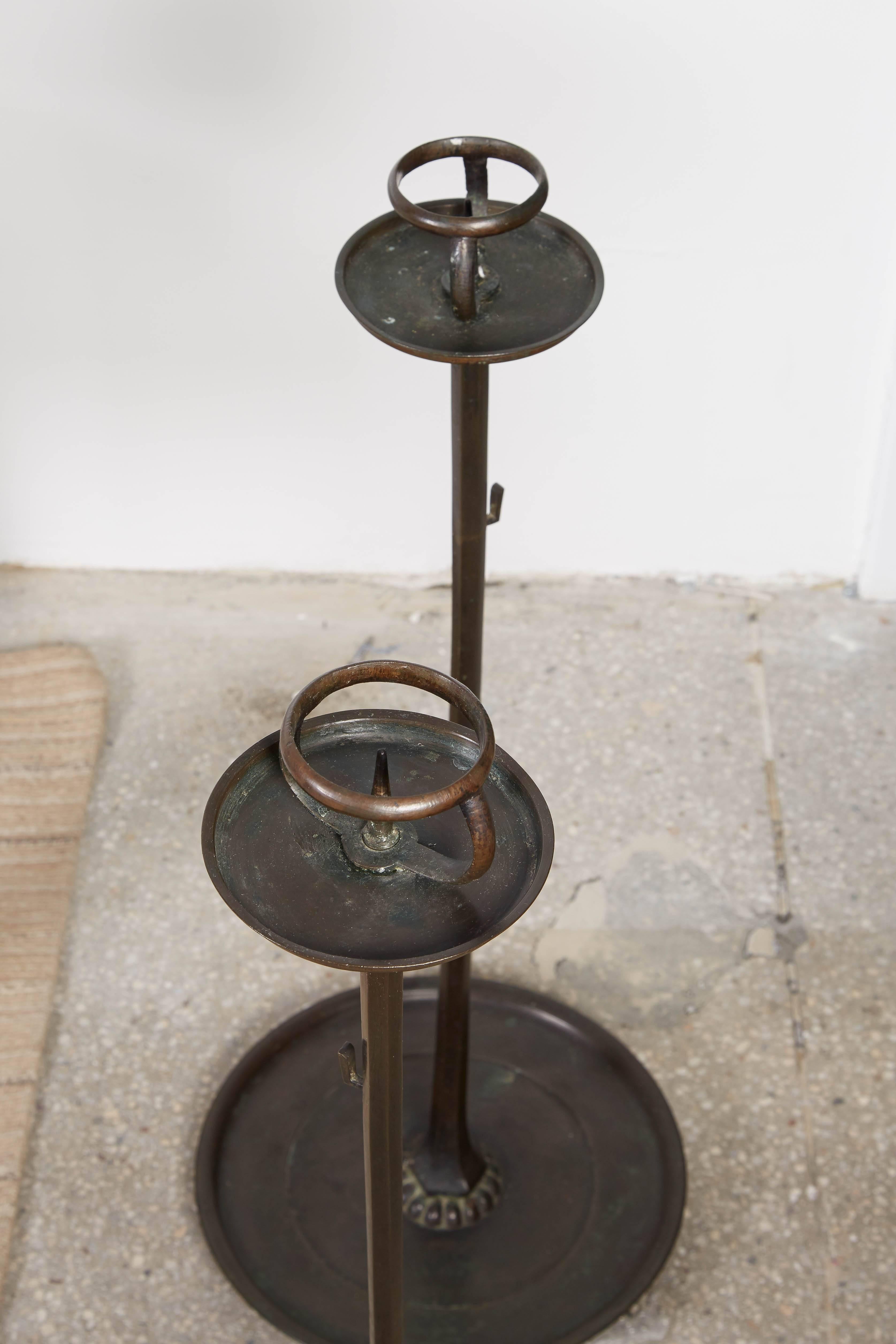 Pair of 19th Century Japanese Bronze Candlestands 1
