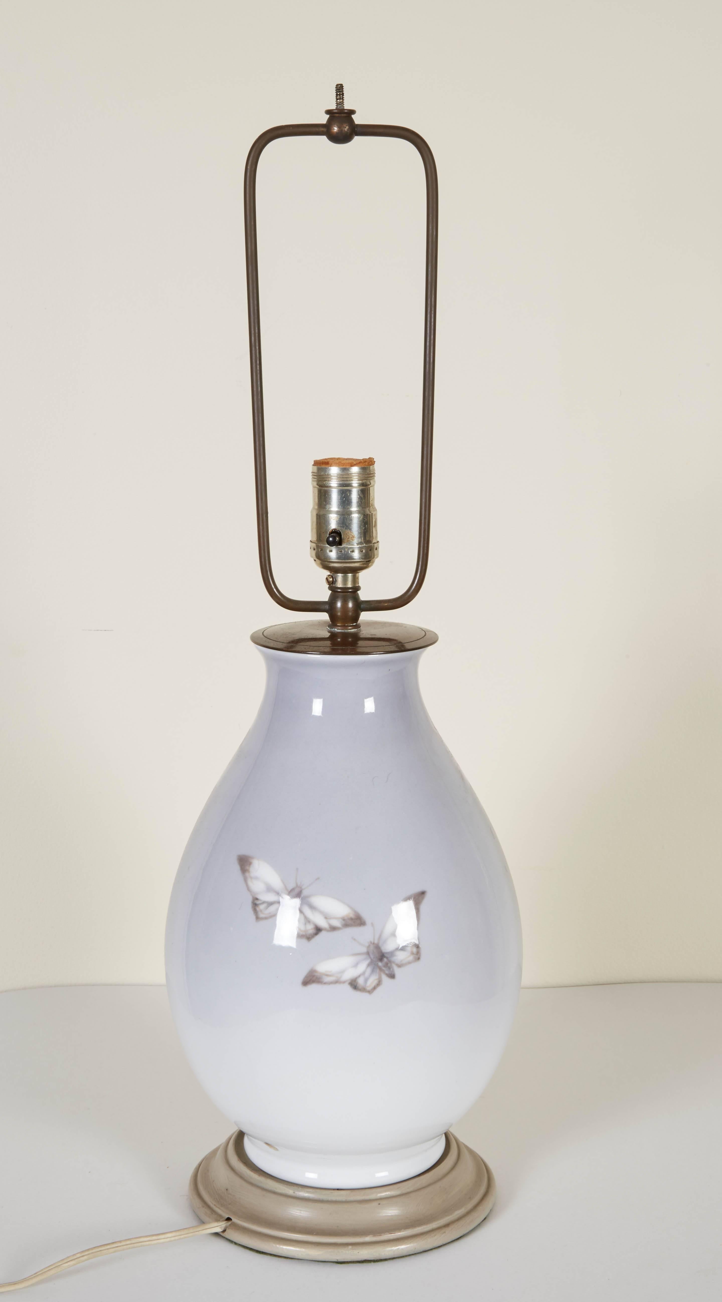 Mid-20th Century Pair of Grey Ceramic Table Lamps with Peony Decoration