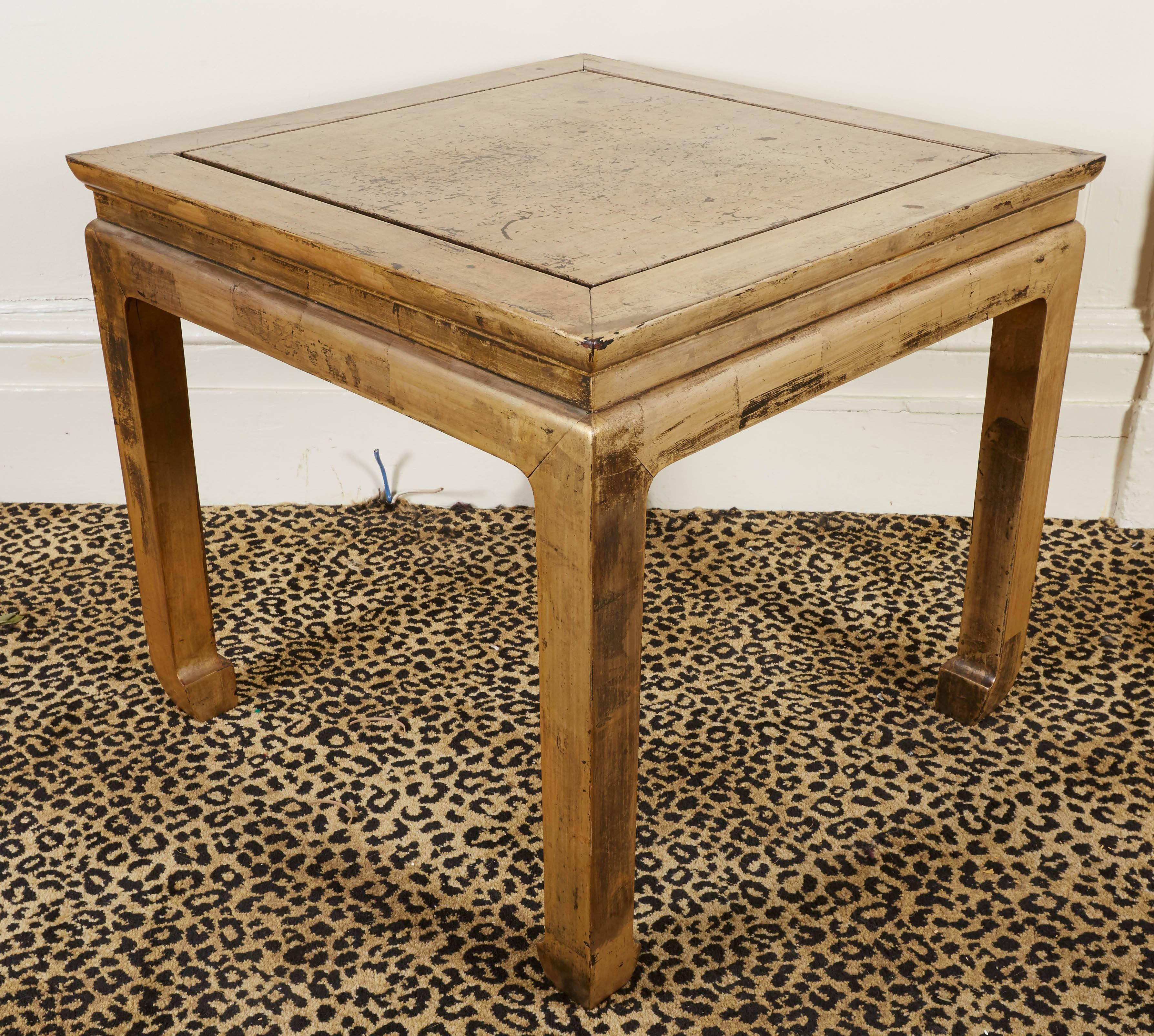 Silver Leaf Pair of Silver-Gilt Chinioserie Square Low Tables