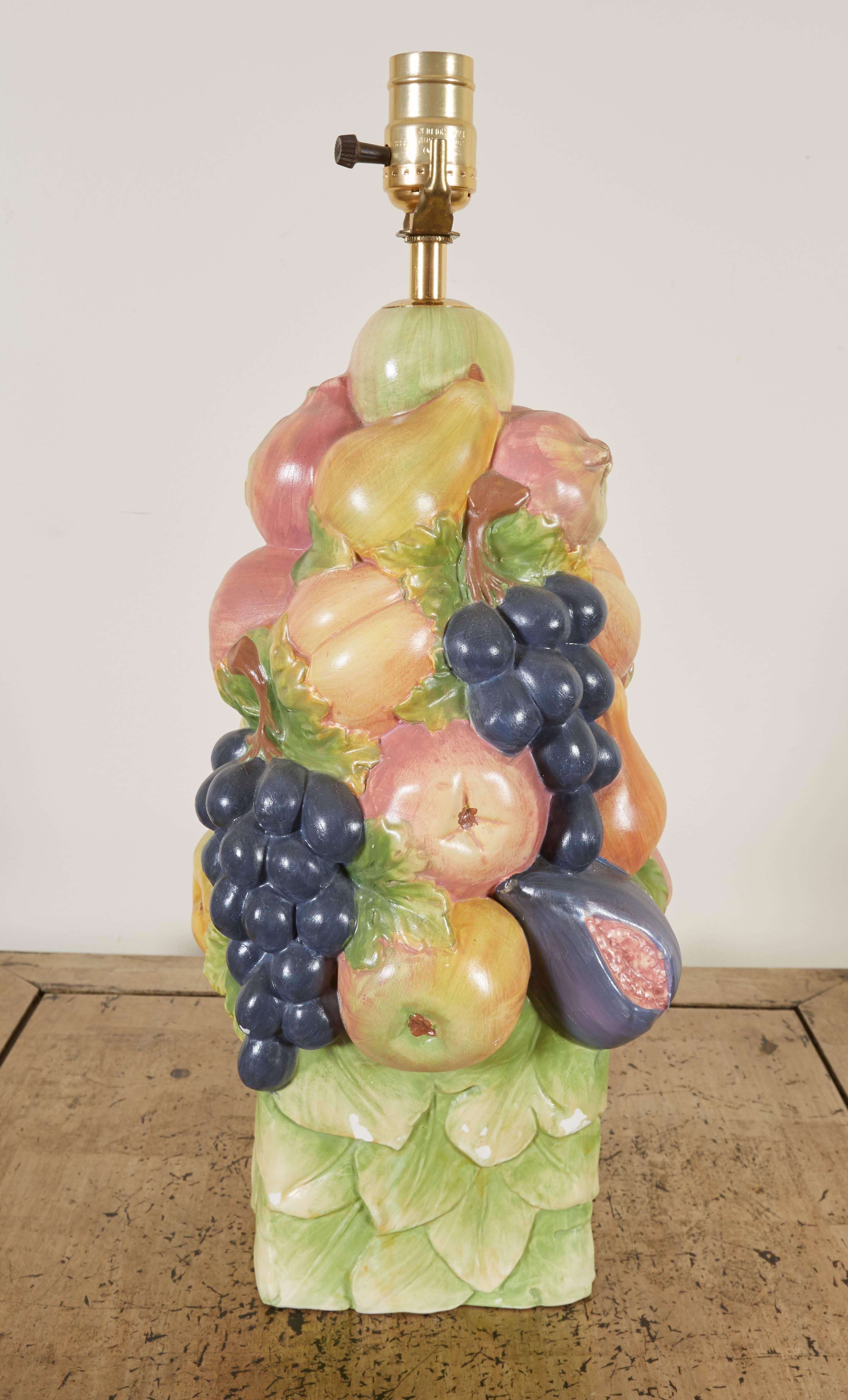 Mid-20th Century Pair of Italian Ceramic Fruit Topiary Table Lamps