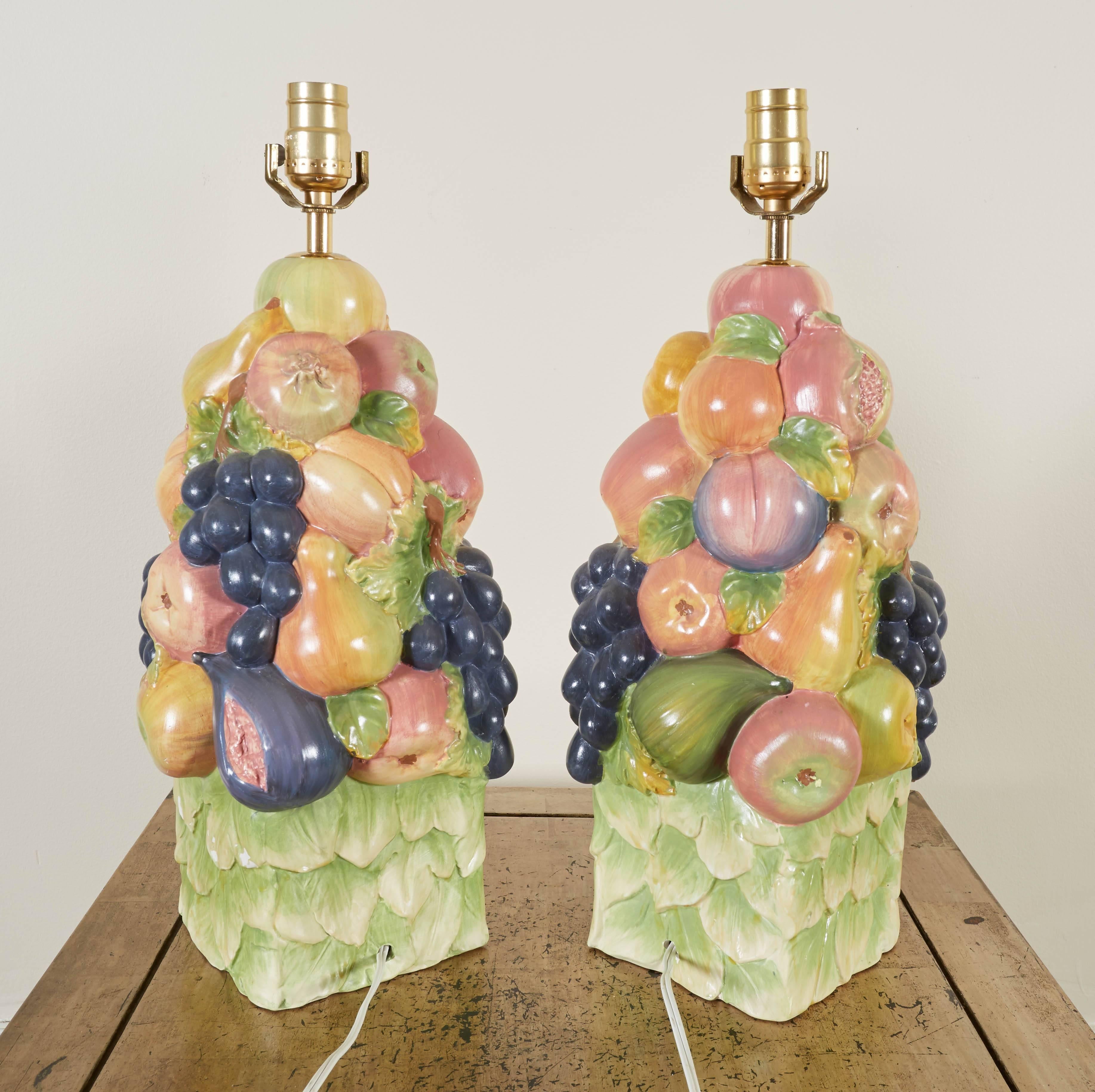 Pair of Italian Ceramic Fruit Topiary Table Lamps 1