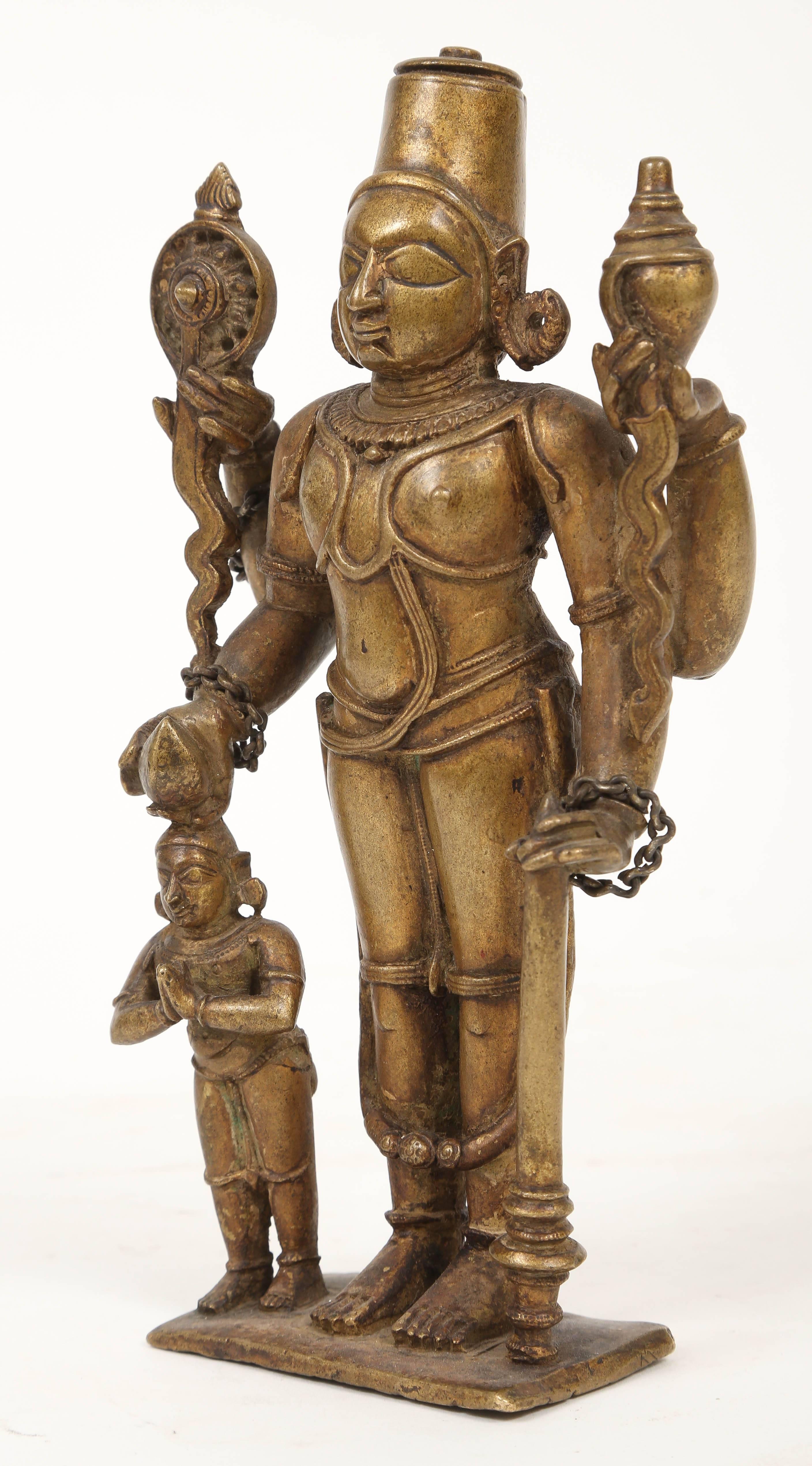 Tribal Bronze Statuette of Lord Vishnu and the Goddess Lakshmi, Indian, 18th Century