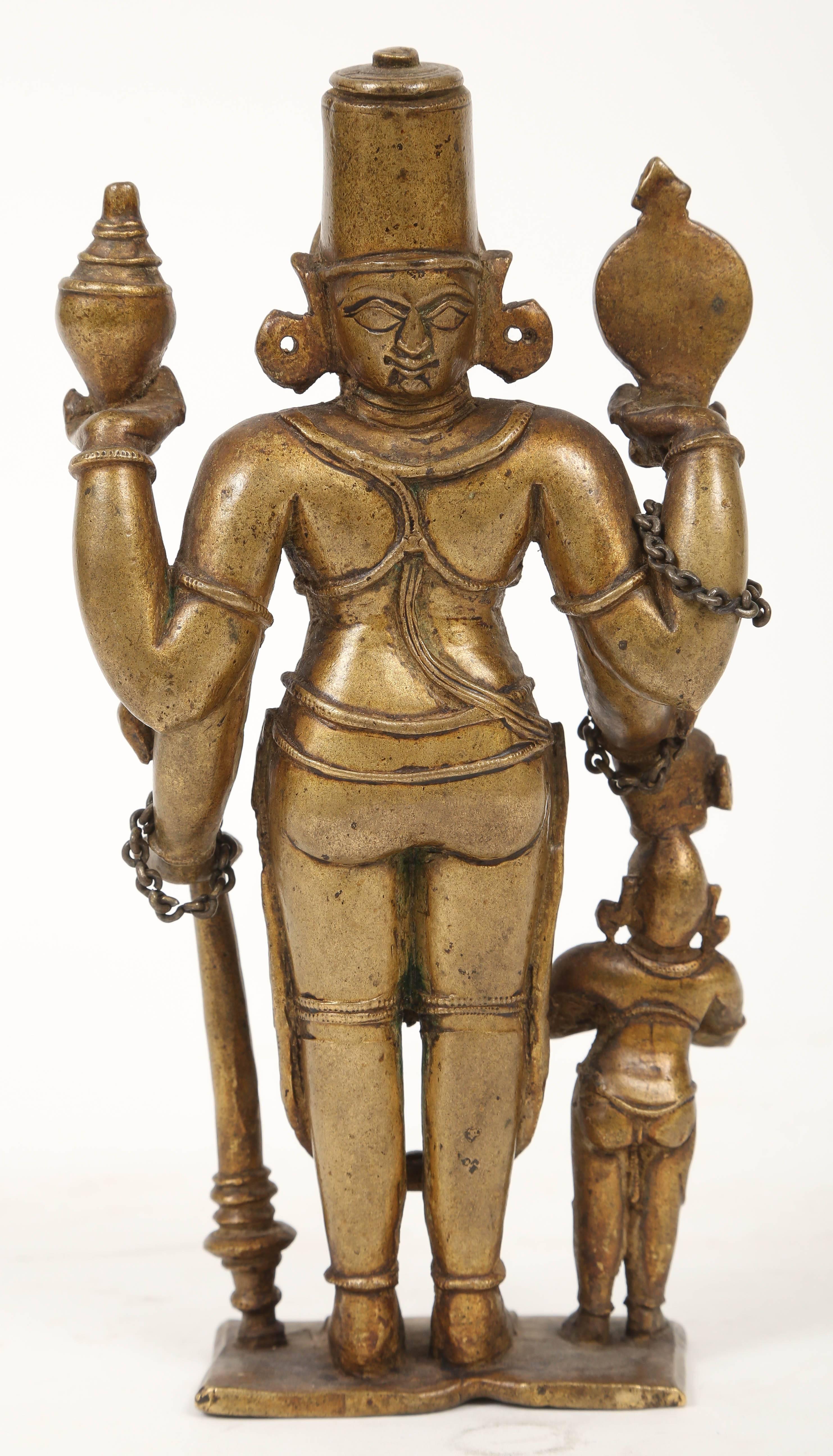 18th Century and Earlier Bronze Statuette of Lord Vishnu and the Goddess Lakshmi, Indian, 18th Century
