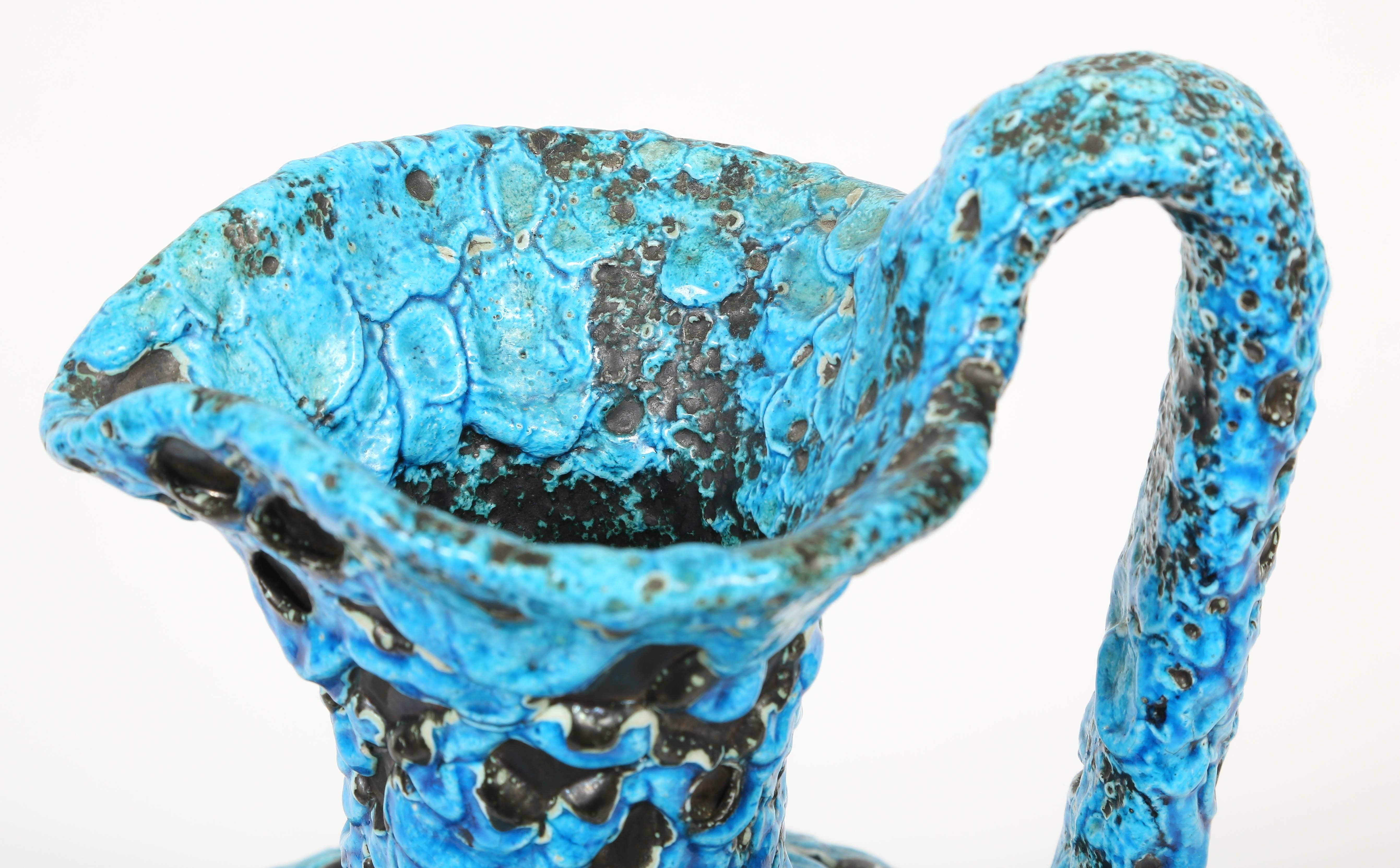 French Vivid Blue Turquoise Fat Lava Cyclope Pottery Vase, 1960s For Sale