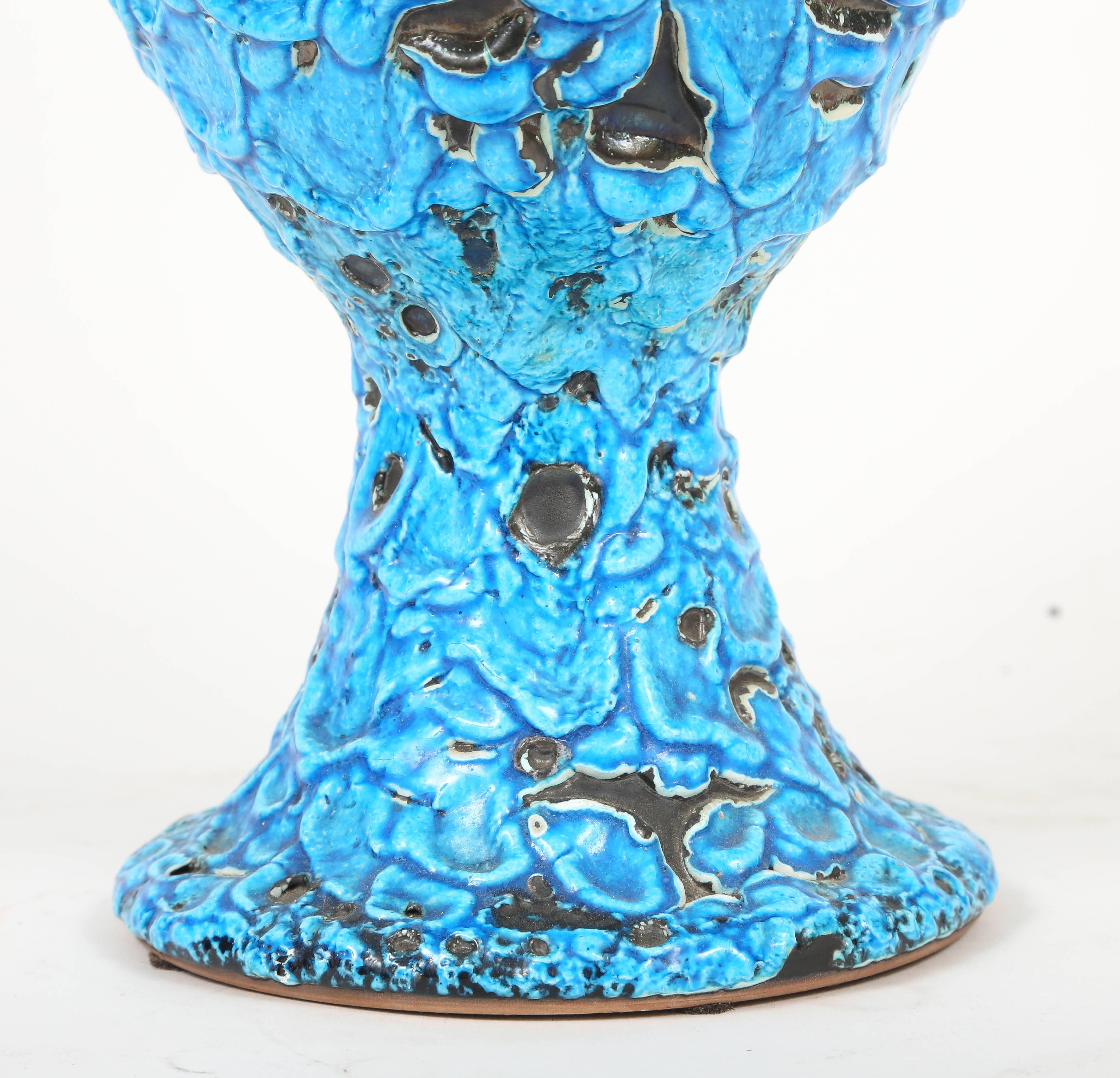 Glazed Vivid Blue Turquoise Fat Lava Cyclope Pottery Vase, 1960s For Sale