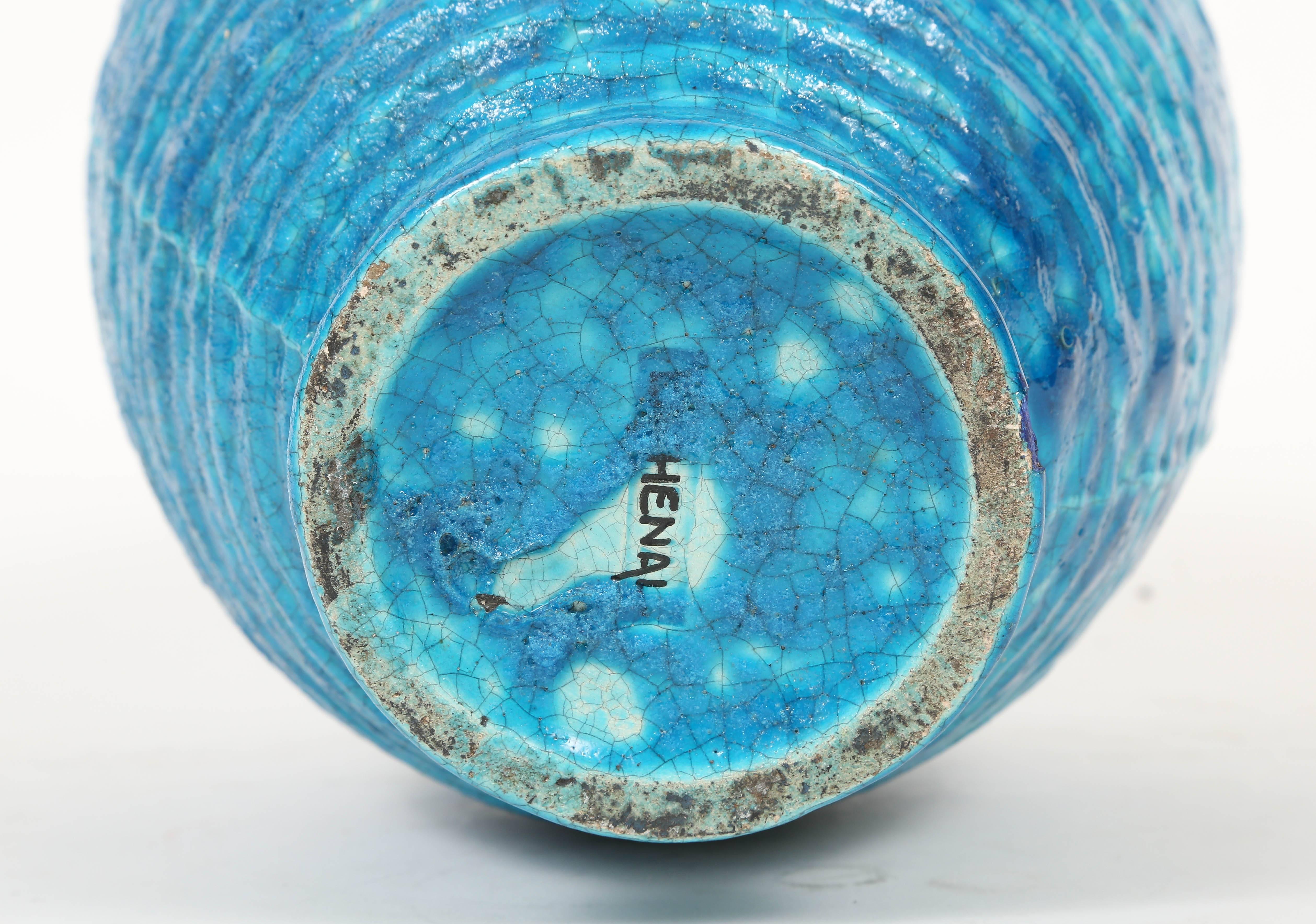 Art déco Vase en faïence bleu égyptien de Edmond Lachenal, France, années 1930